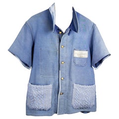 Short Sleeve Jacket Light Blue Work Wear Distressed Tweed J Dauphin