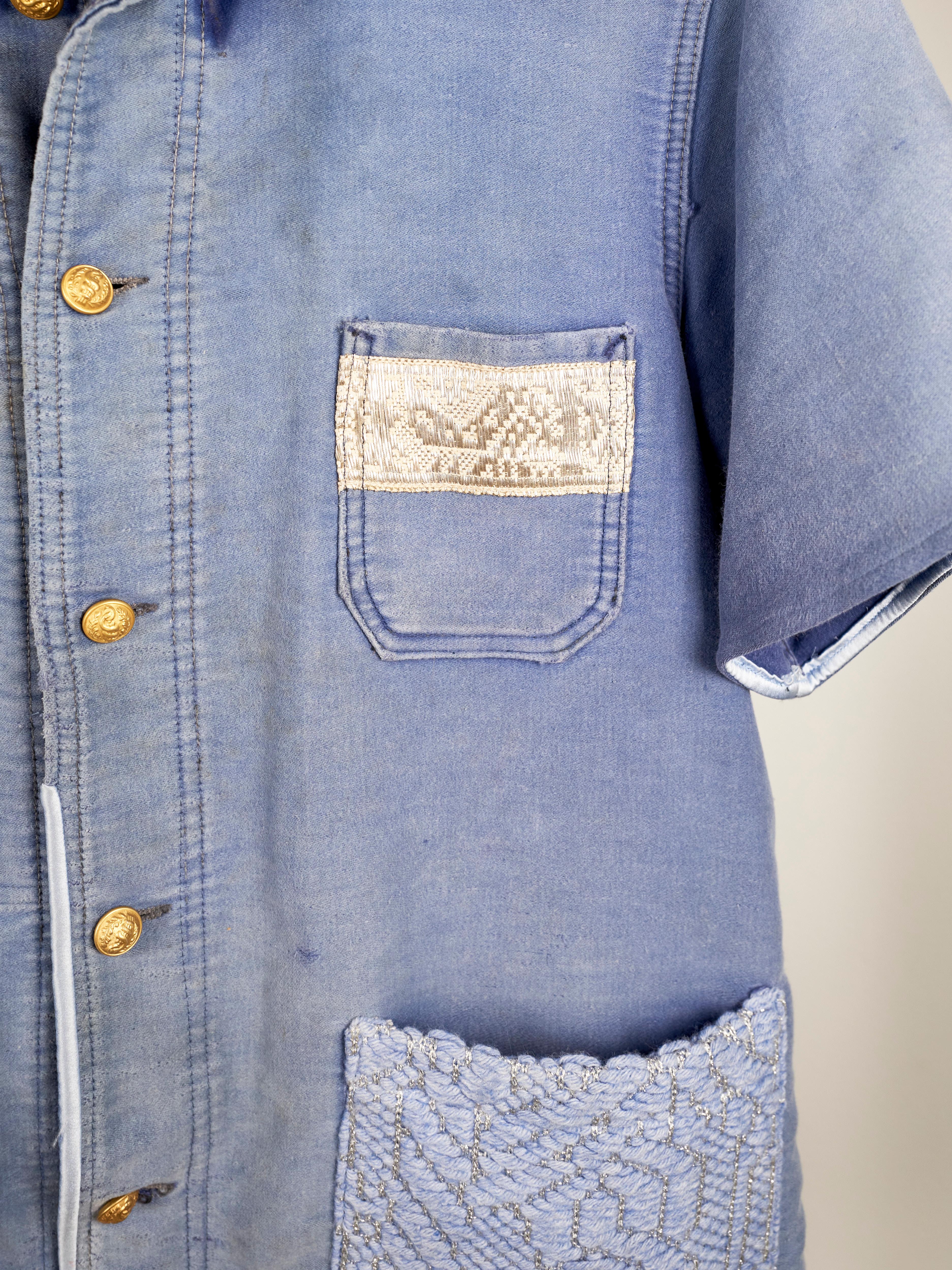 Kurzarmjacke aus hellblauem Tweed im Used-Look von J Dauphin  im Zustand „Neu“ im Angebot in Los Angeles, CA
