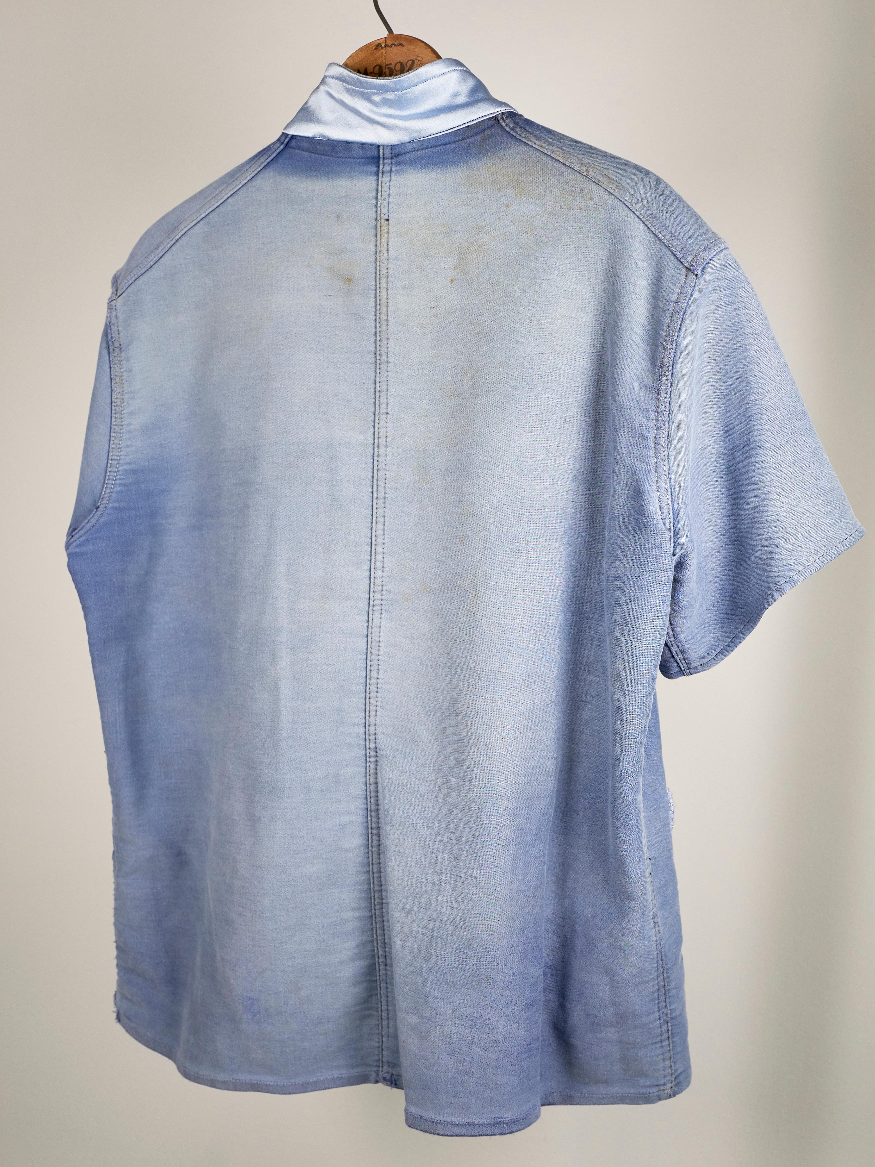Short Sleeve Jacket Light Blue Work Wear Distressed Tweed J Dauphin  For Sale 5