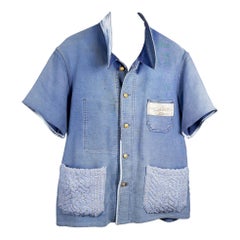 Short Sleeve Jacket Light Blue Work Wear Distressed Tweed J Dauphin