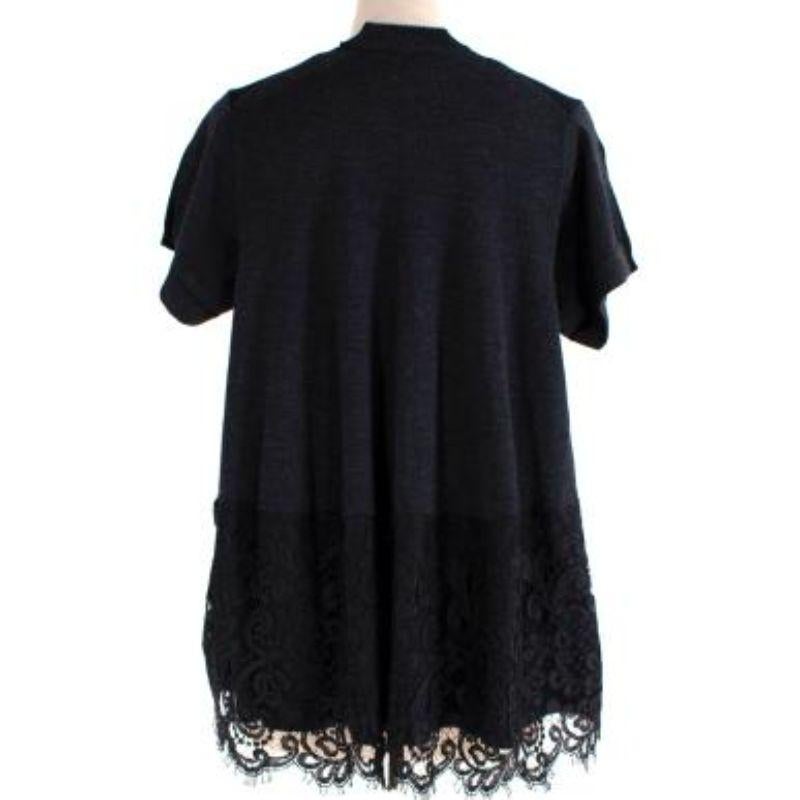 Black Short Sleeve Knitted Top With Lace Hem For Sale