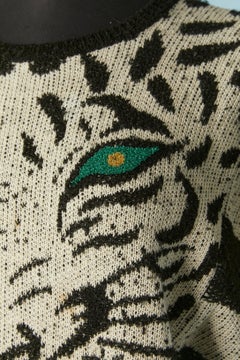 Kurzarm-Pullover mit Tiger-Jacquard-Muster Kansai Yamamoto 1980er