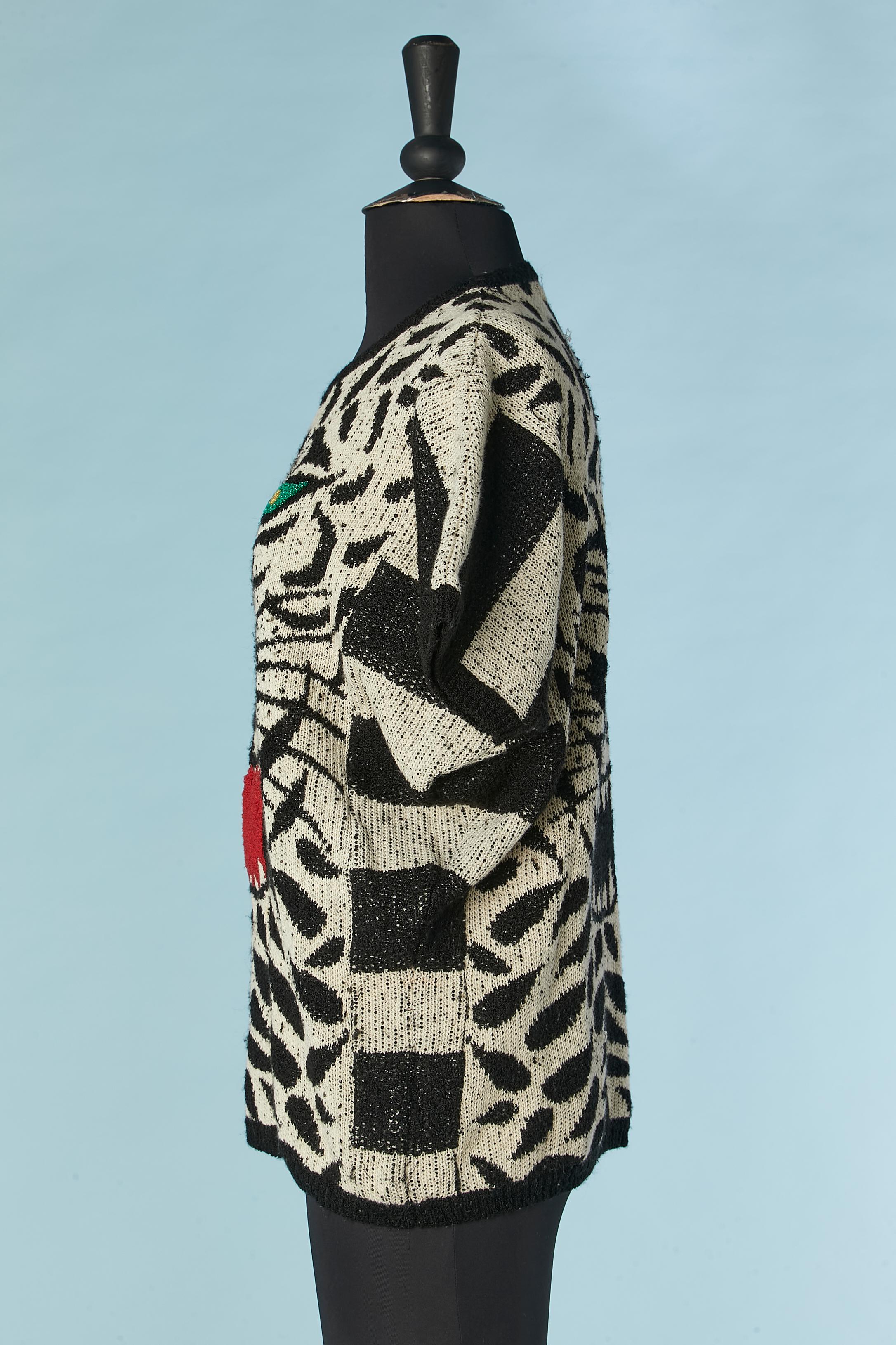Women's Short sleeve sweater with Tiger jacquard pattern Kansai Kansai Yamamoto 1980's