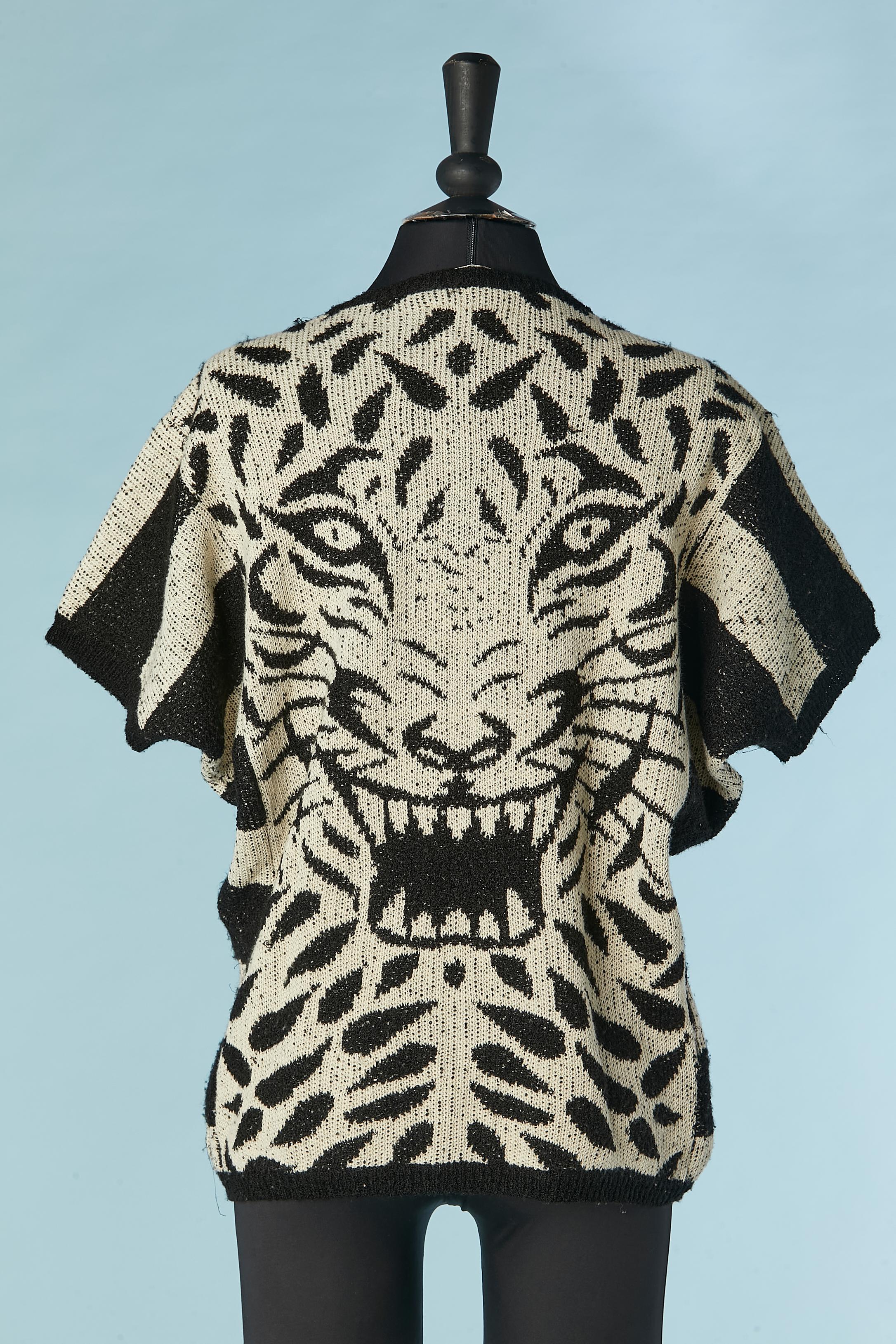 Short sleeve sweater with Tiger jacquard pattern Kansai Kansai Yamamoto 1980's 1
