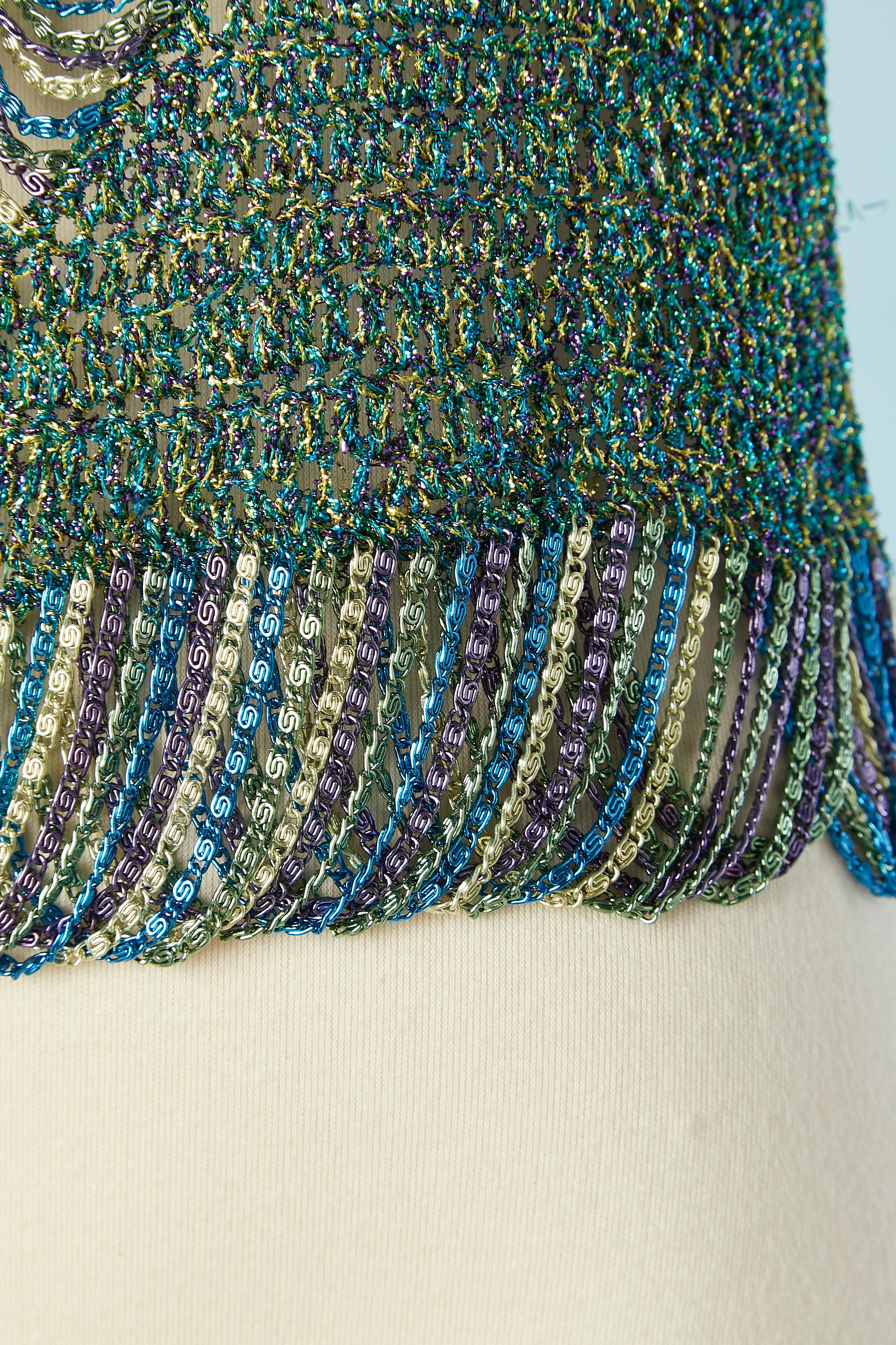 Short sleeves sweater mix of knit lurex and chain Loris Azzaro 1970's In Excellent Condition In Saint-Ouen-Sur-Seine, FR