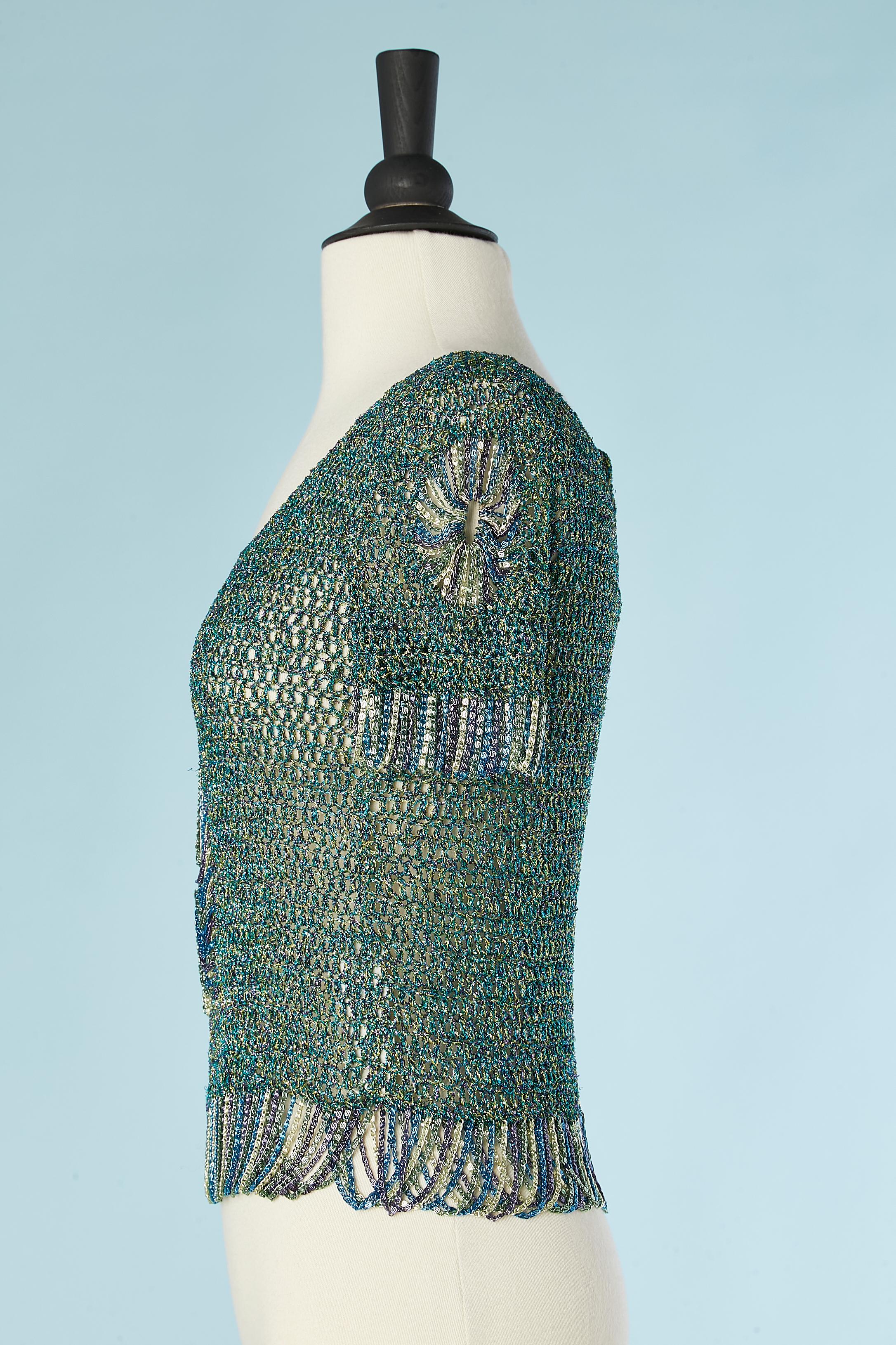 Women's Short sleeves sweater mix of knit lurex and chain Loris Azzaro 1970's