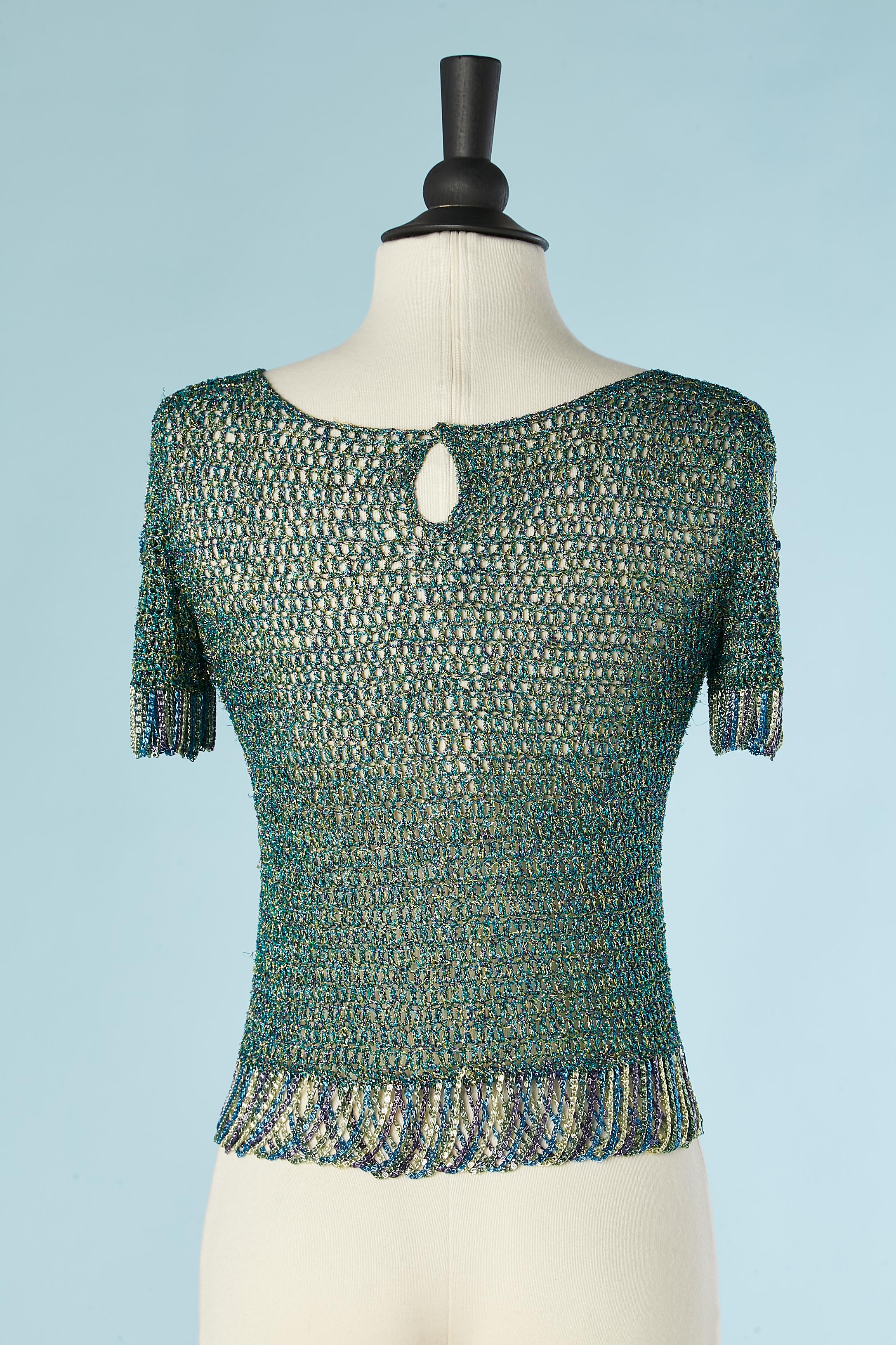 Short sleeves sweater mix of knit lurex and chain Loris Azzaro 1970's 2