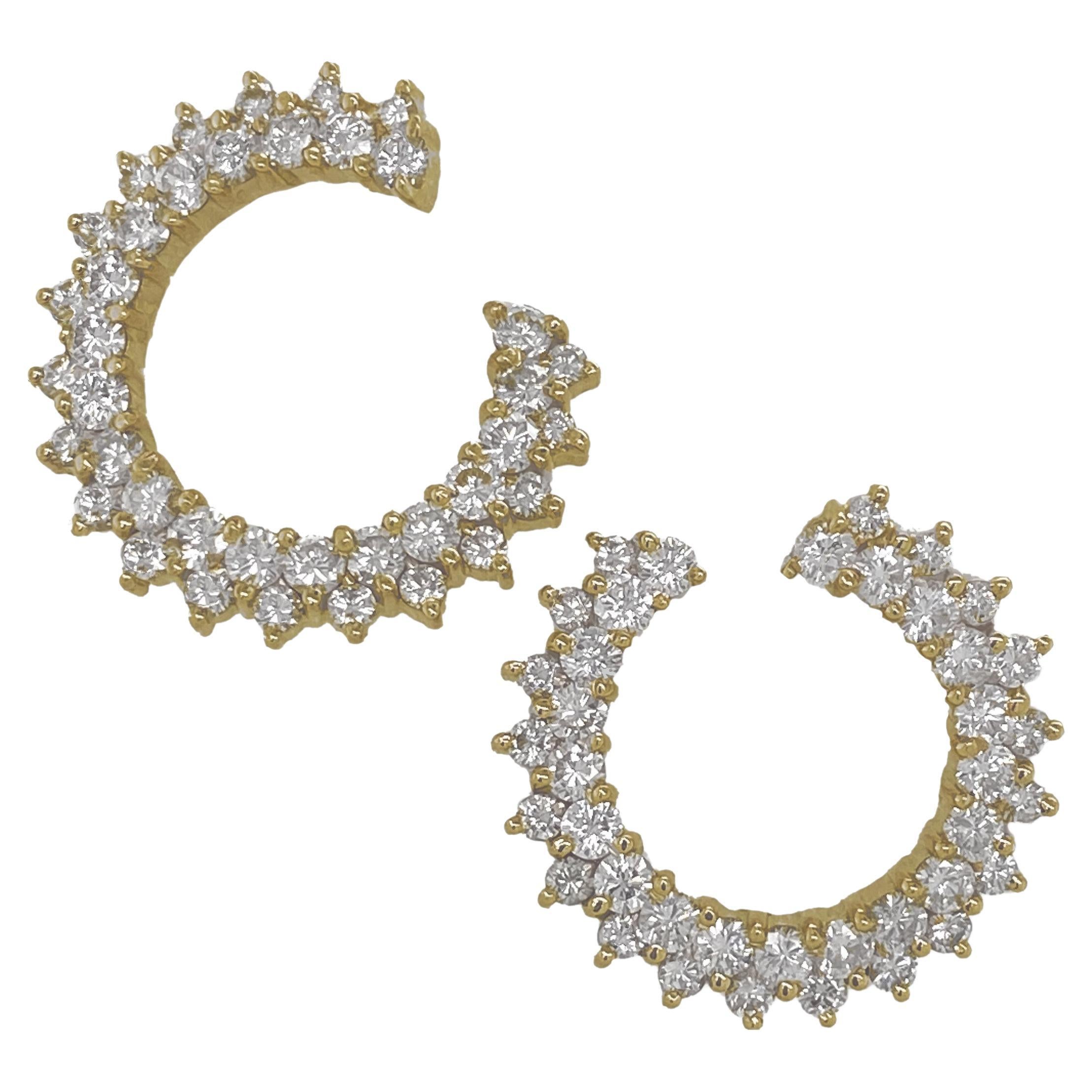 "Short Spiral" 3.5 Carat Diamond Post Earrings in Yellow Gold For Sale