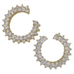 Retro "Short Spiral" 3.5 Carat Diamond Post Earrings in Yellow Gold