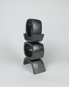 Short Standing TOTEM, Rectangular Ovals on Angled Legs in Metallic Glazed Clay