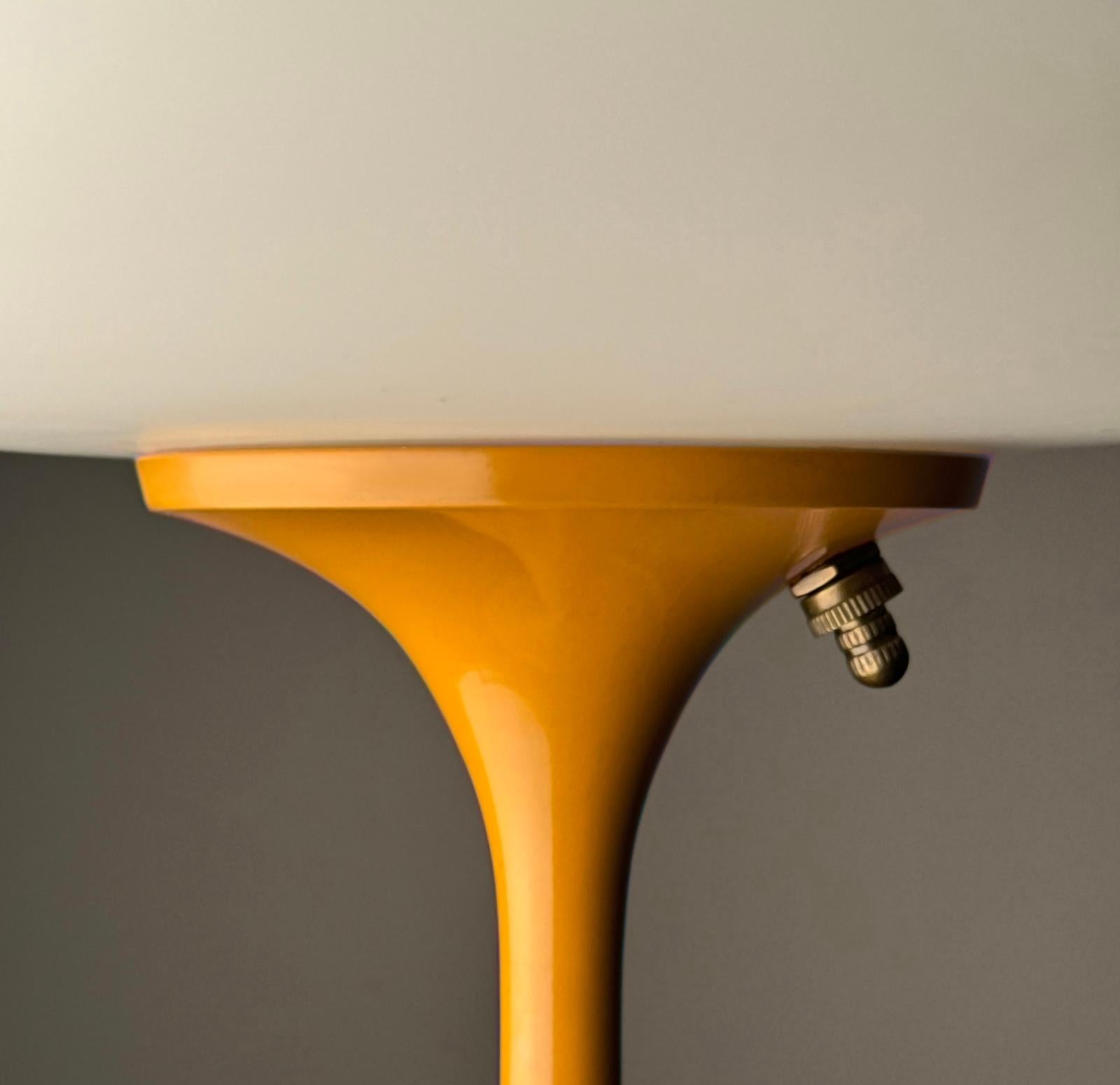Mid-Century Modern Short Stemlite Table Lamp by Designline in Mustard with White Frosted Lamp Shade For Sale