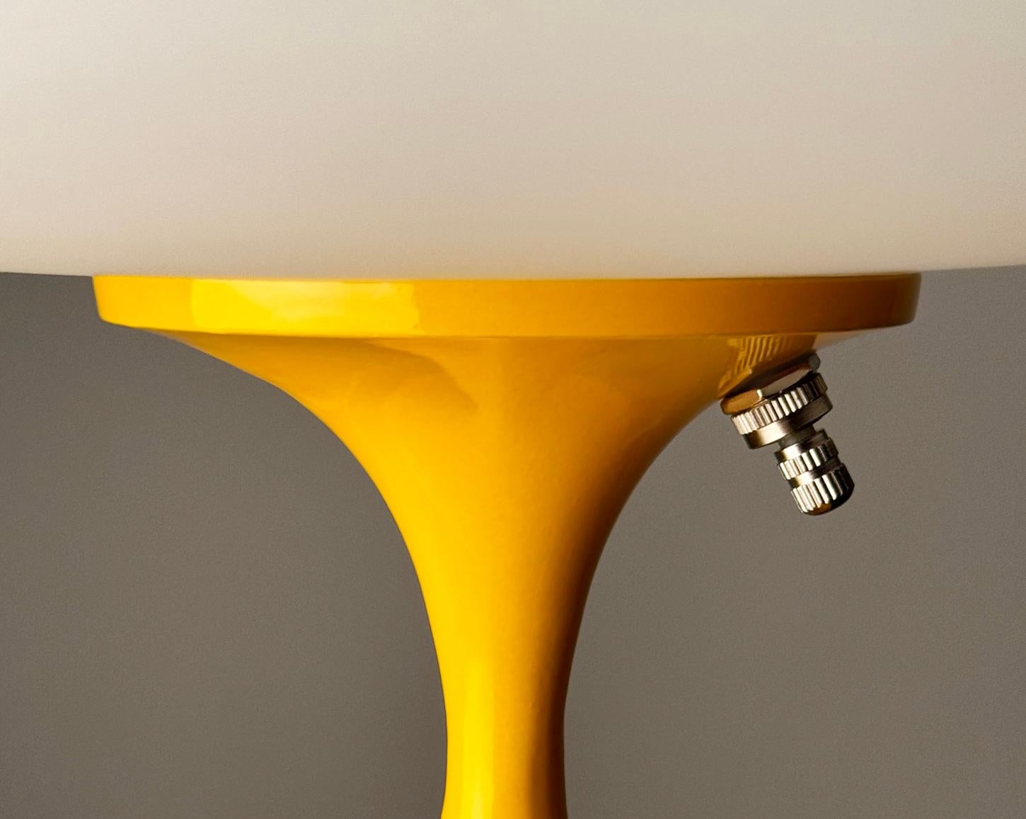 Mid-Century Modern Short Stemlite Table Lamp by Designline in Orange with White Frosted Lamp Shade For Sale