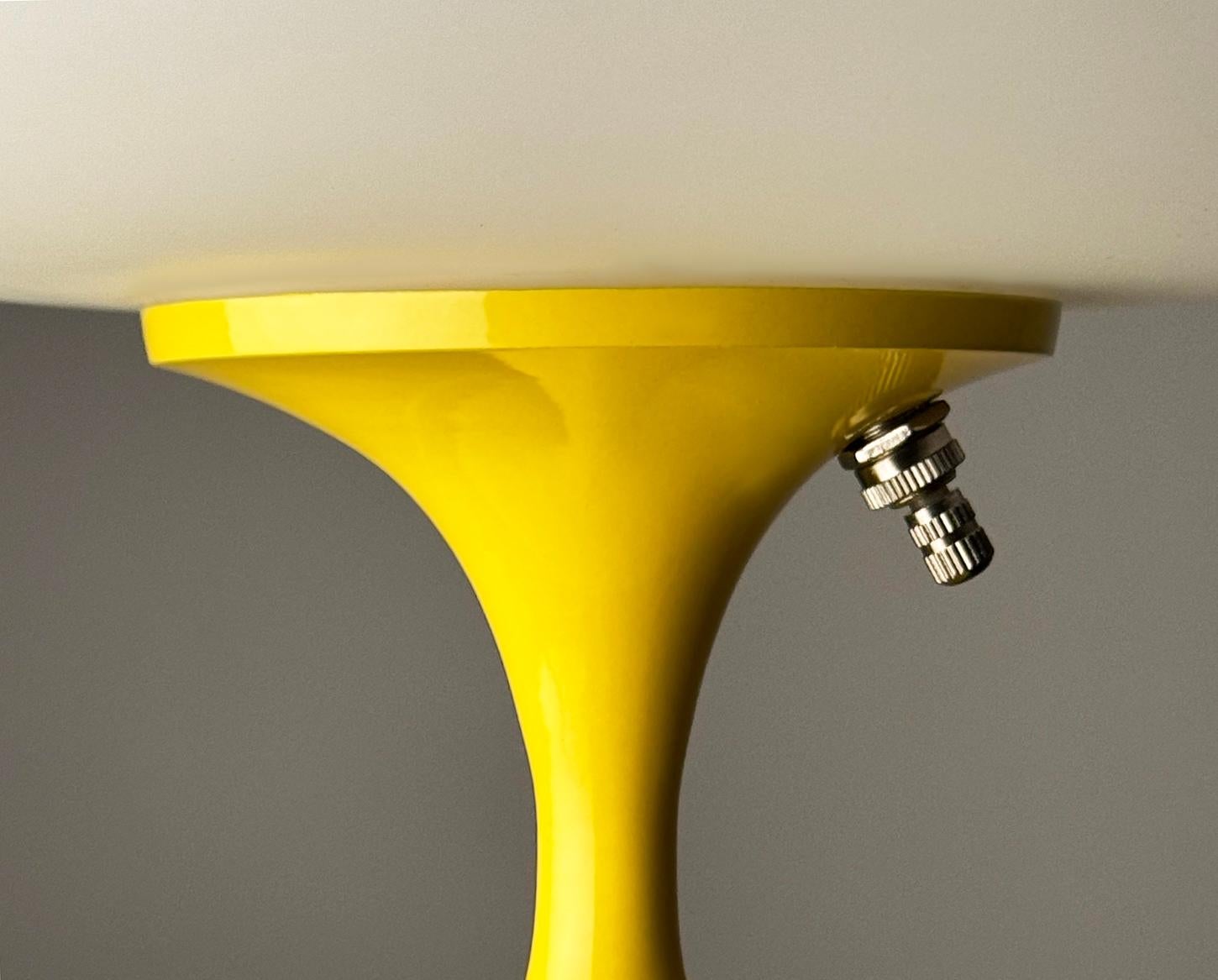 Mid-Century Modern Short Stemlite Table Lamp by Designline in Yellow with White Frosted Lamp Shade For Sale