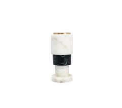 Handmade Short Squared Two-Tone Candleholder in Carrara and Marquina Marble