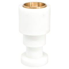 Handmade Short Squared Unicolor Candleholder in White Carrara Marble and Brass