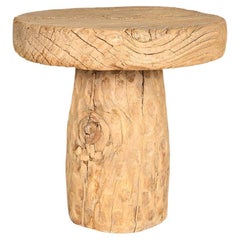 Used Short Teak Wood Mill Wheel End Table 