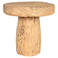 Short Teak Wood Mill Wheel End Table 