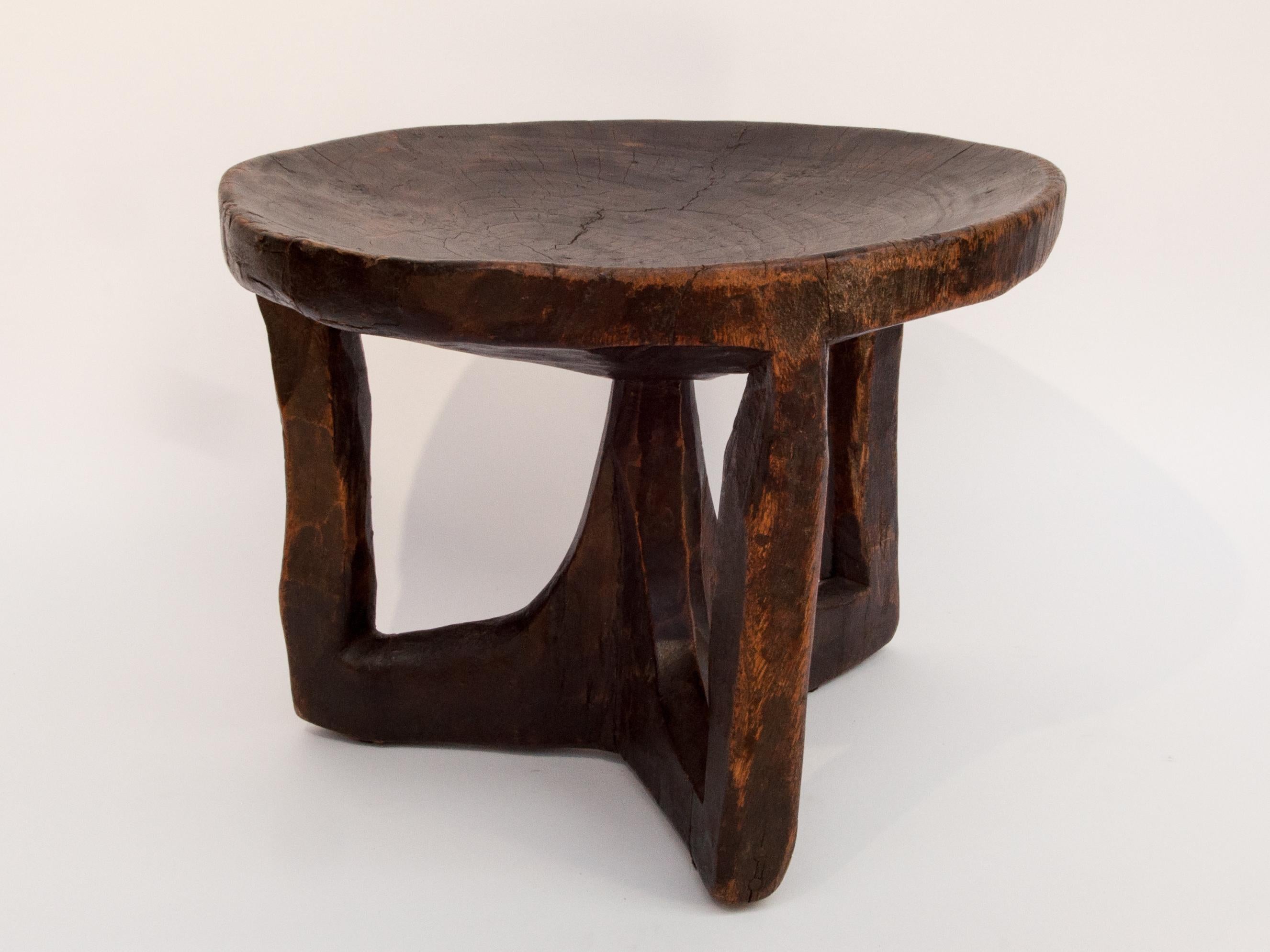 Ethiopian Short Tribal Wooden Stool, from Ethiopia, Mid-Late 20th Century