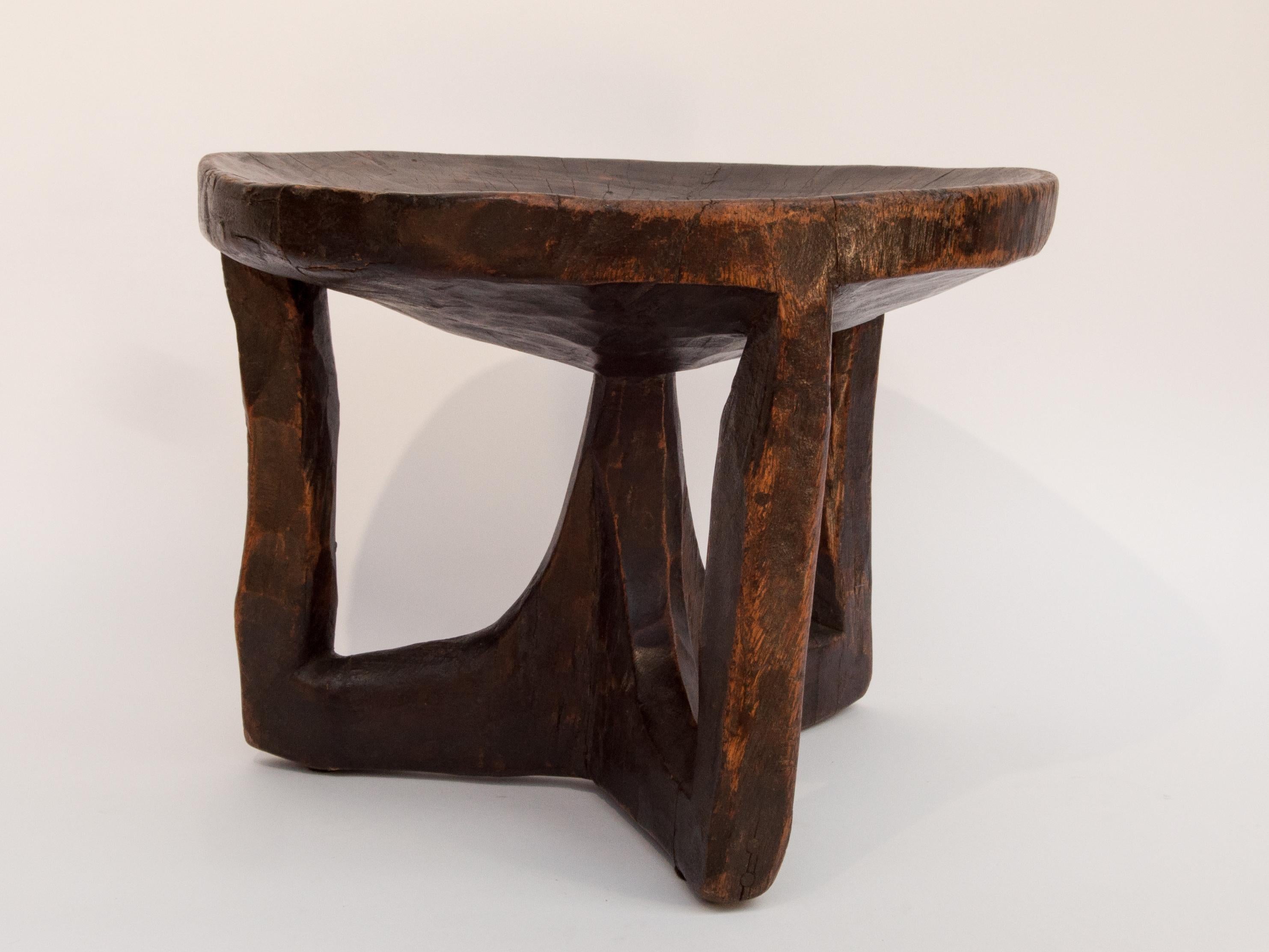 Hand-Carved Short Tribal Wooden Stool, from Ethiopia, Mid-Late 20th Century