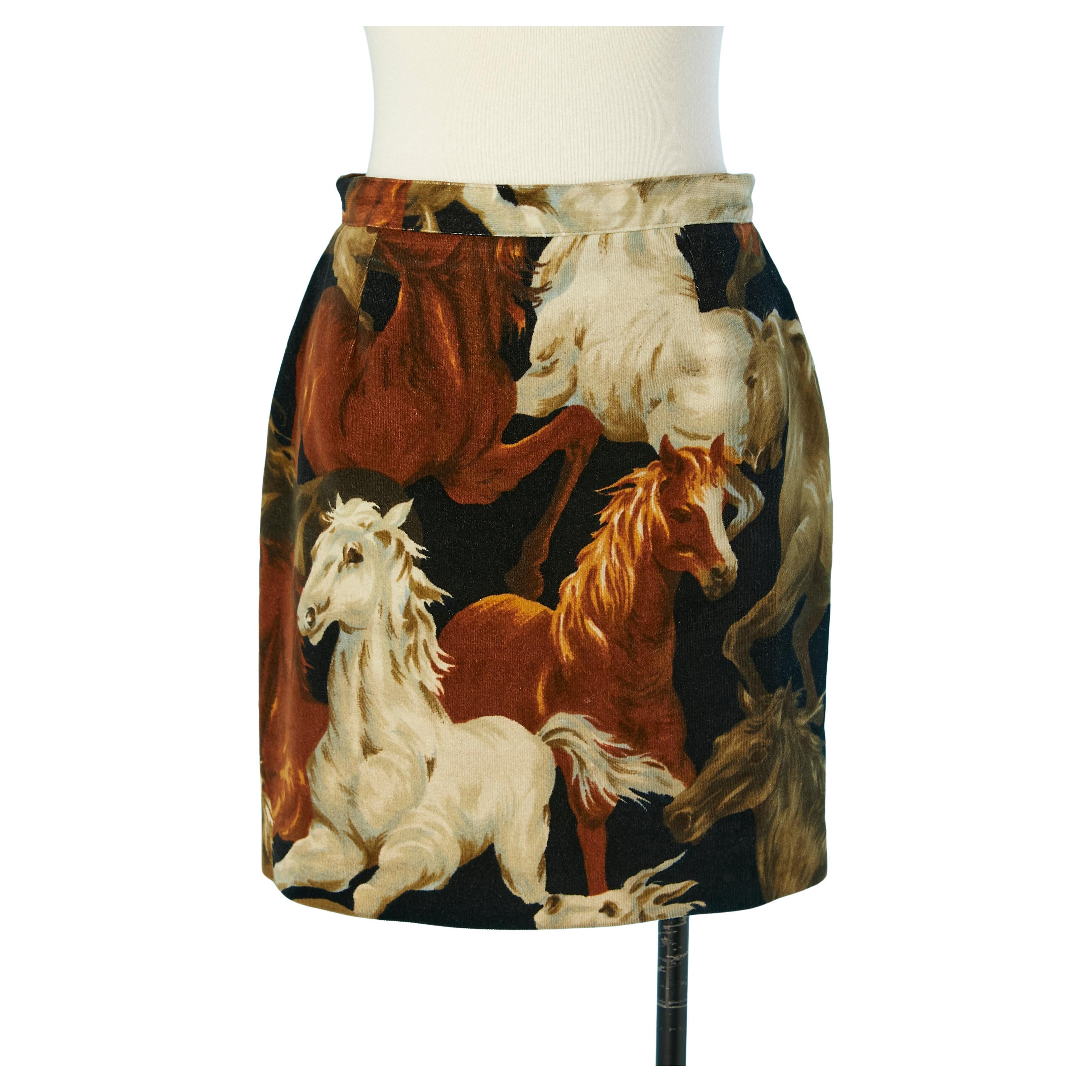 Short velvet skirt with horses print Kenzo Jeans  For Sale