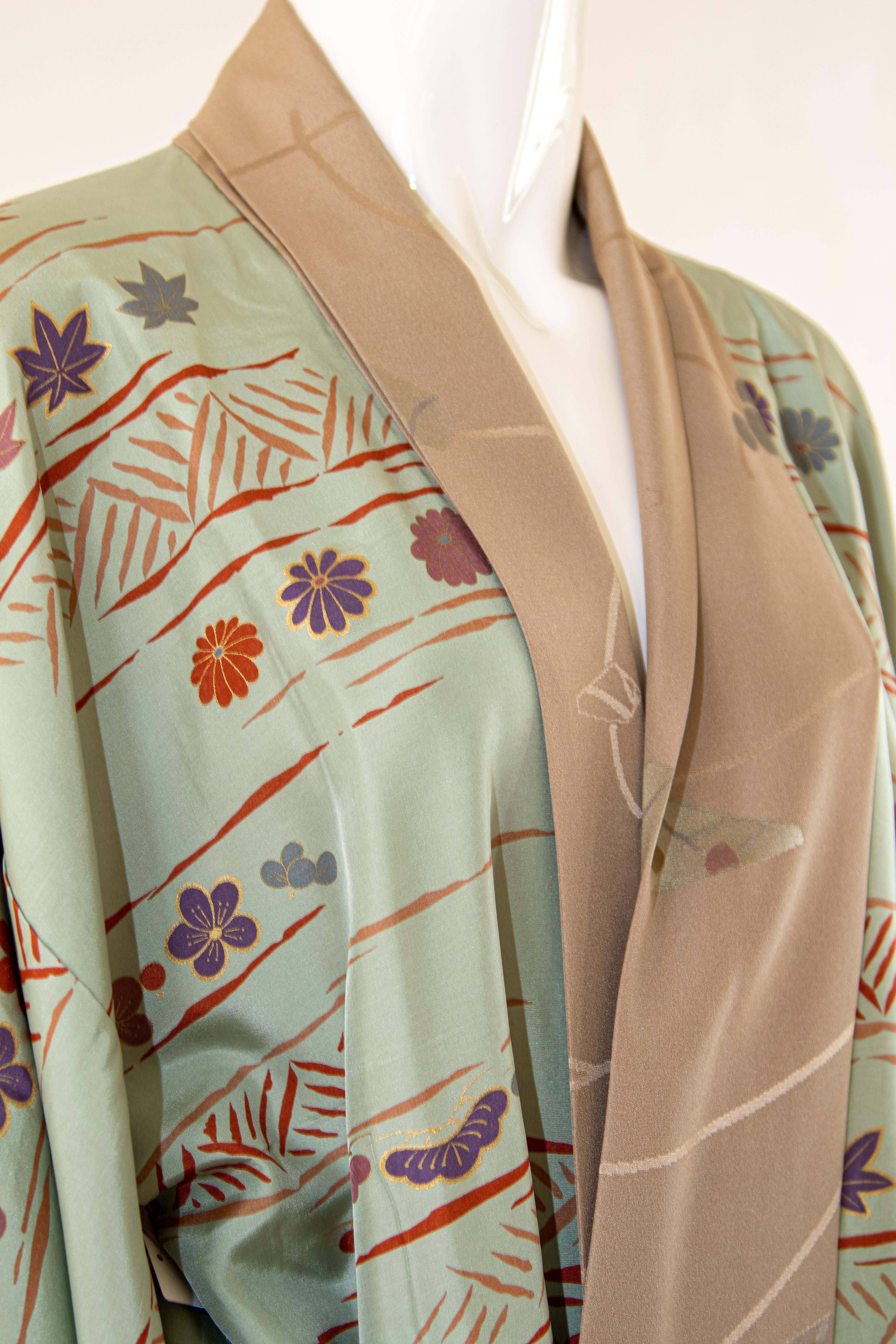 Brown Short Vintage Japanese Kimono Silk Shibori Reversible Jacket