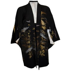 Short Vintage Kimono with Silver and Gold Decoration