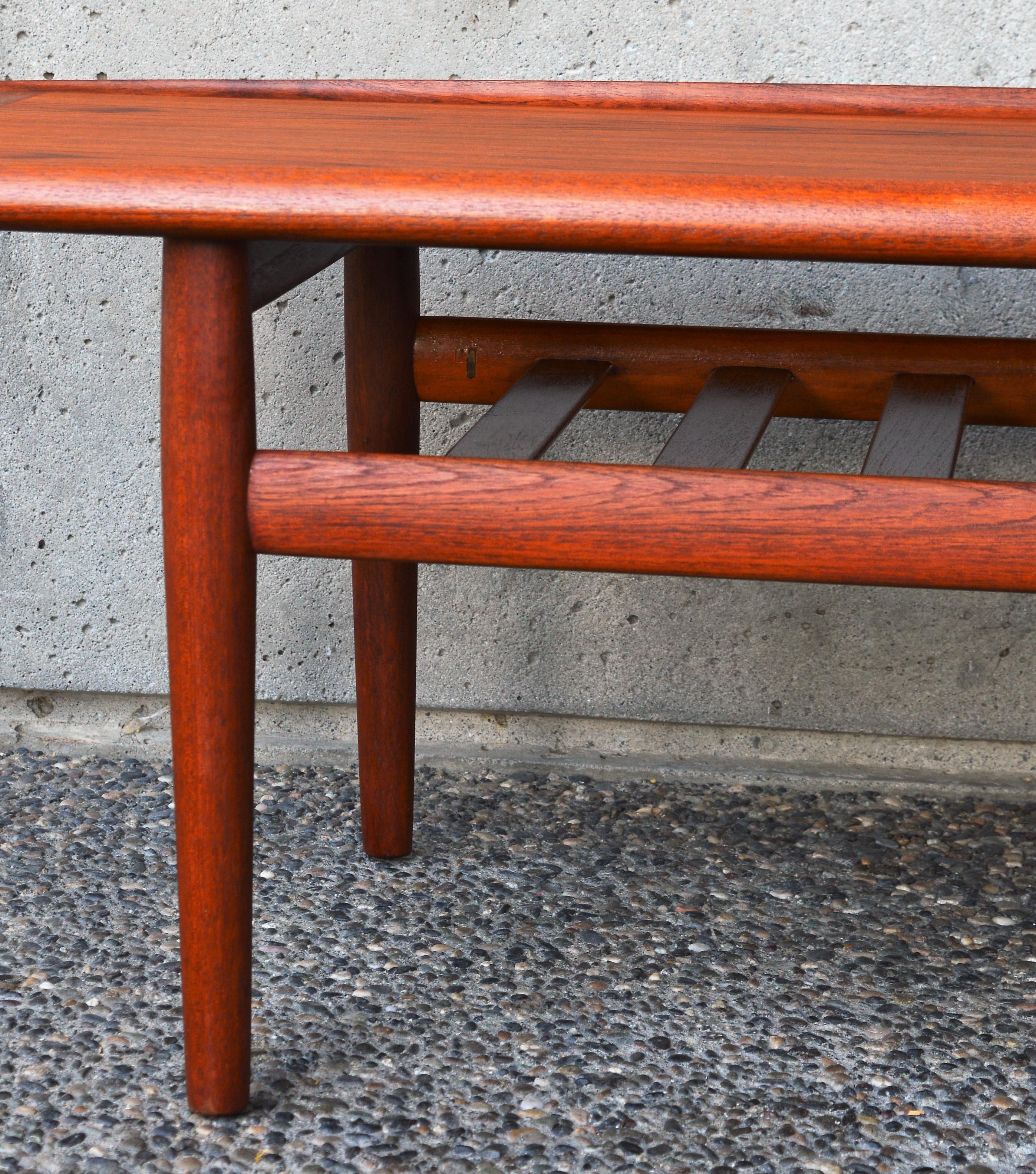 Shorter Teak Coffee Table with Flared Edges & Slat Shelf Grete Jalk for Glostrup 1