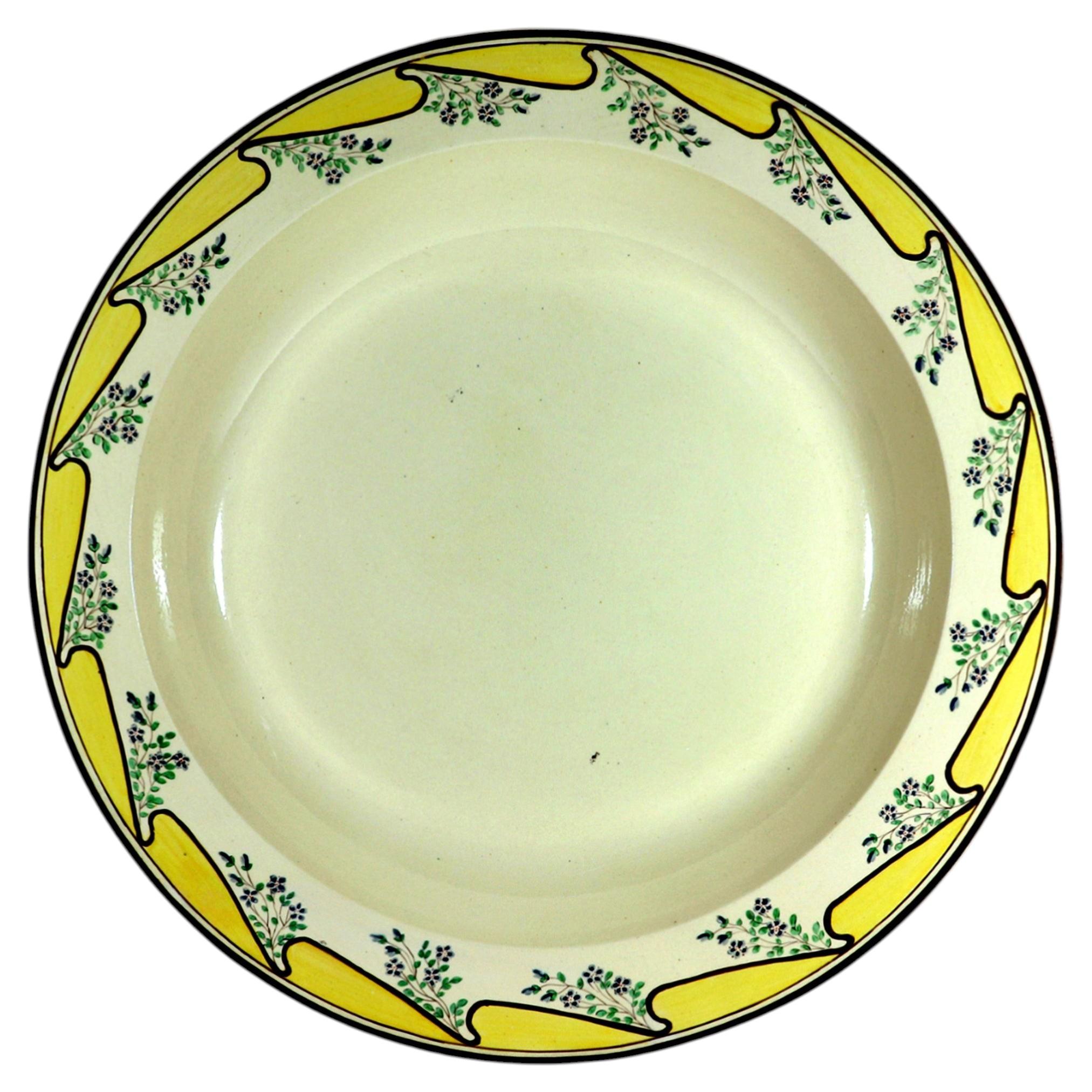 Shorthose & Heath English Creamware Basin, Yellow Wave Border, Georgian, Large For Sale