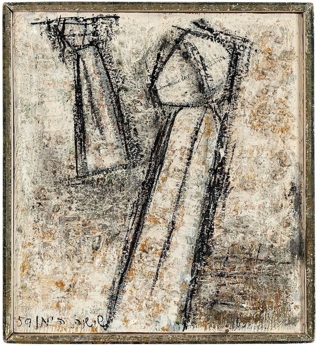 UNTITLED FIGURES (LINES AND SHAPES AGAINST TEXTURAL BACKGROUND)