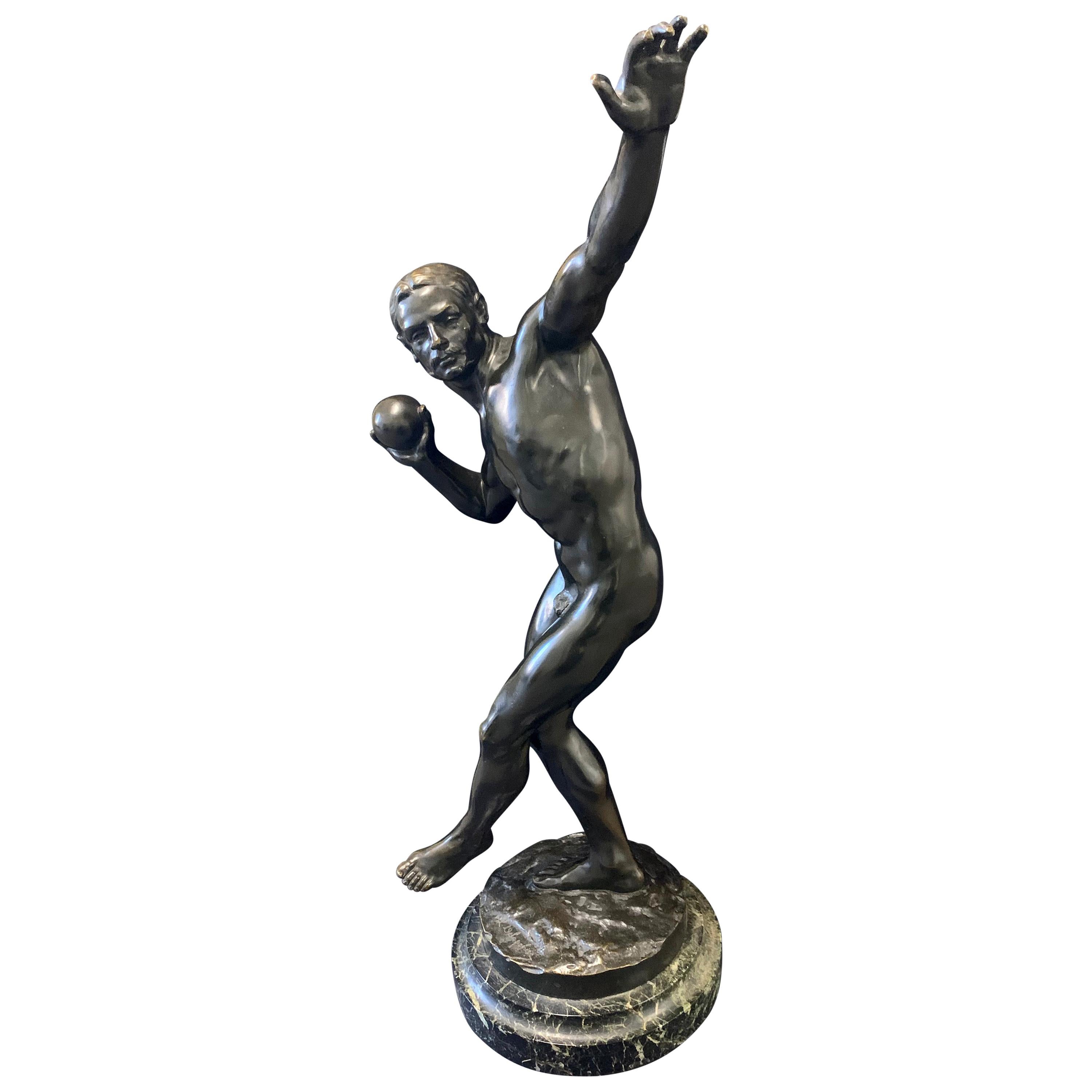"Shotputter," Large Bronze Sculpture of Nude Male Athlete, Exquisitely Sculpted