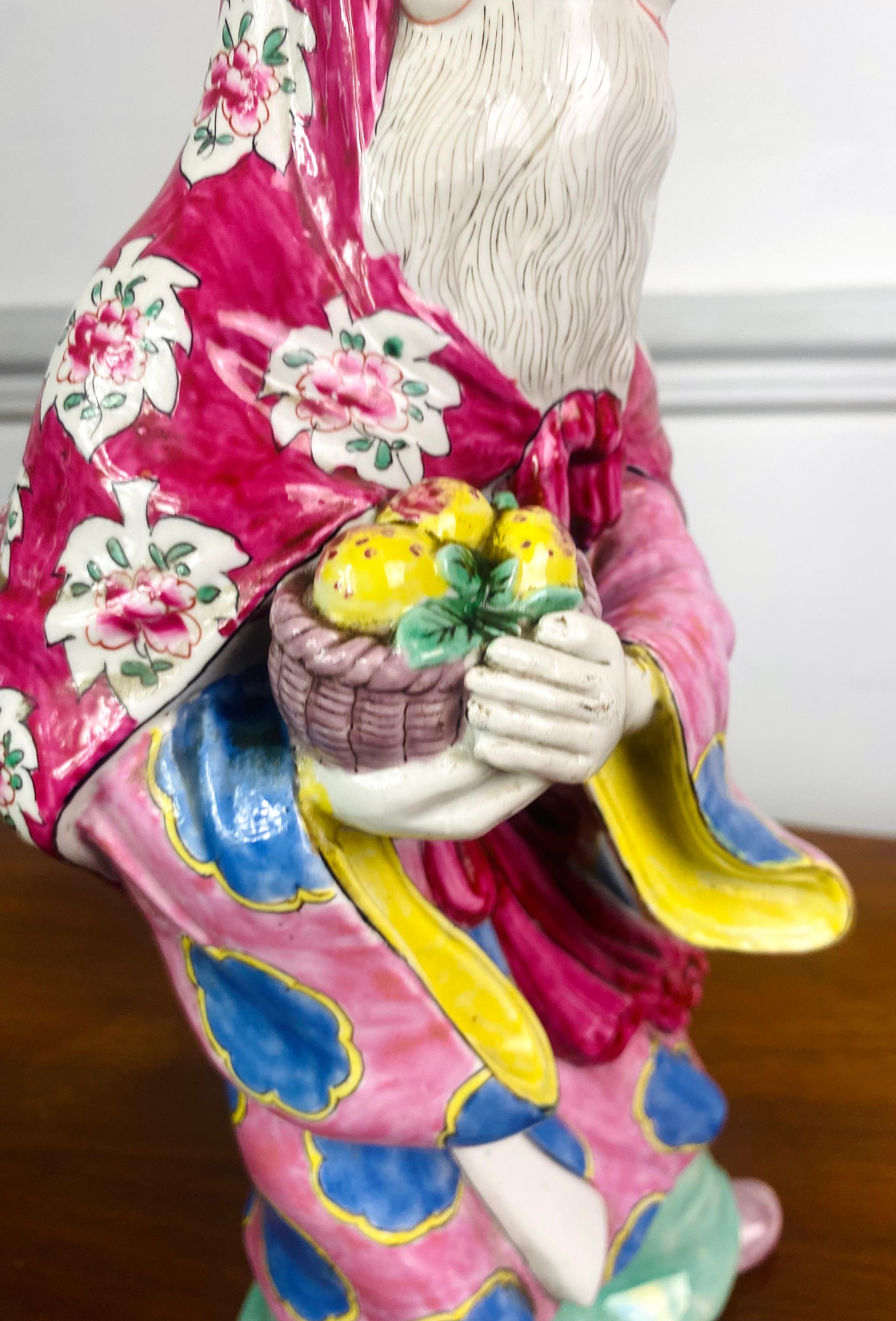 Shou Lao Chinese Porcelain Statuette God of Longevity - pink - China Qing Period For Sale 5