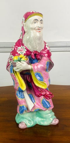 Shou Lao Chinese Porcelain Statuette God of Longevity - pink - China Qing Period