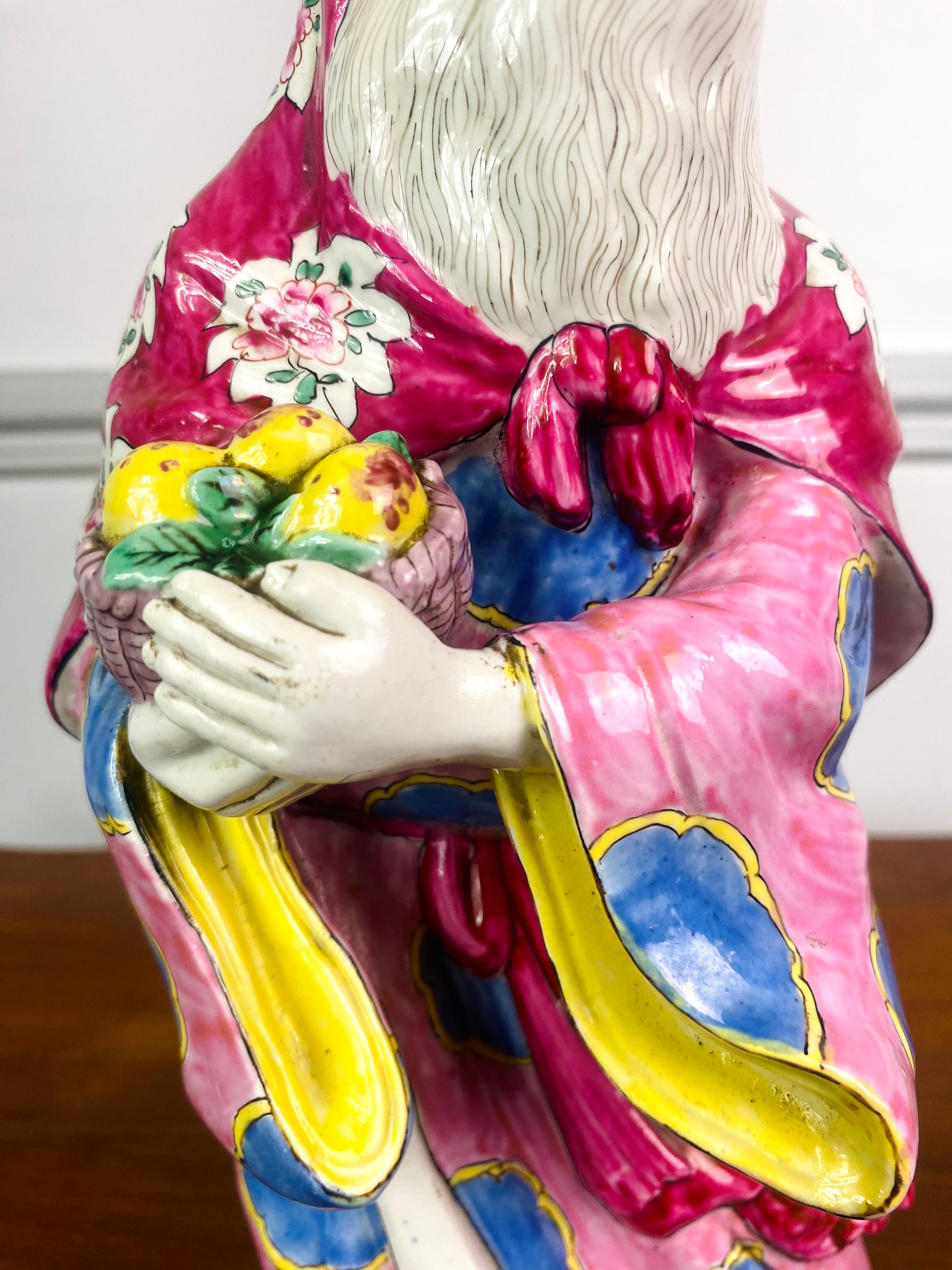 Shou Lao Chinese Porcelain Statuette God of Longevity - pink - China Qing Period In Good Condition For Sale In Beuzevillette, FR
