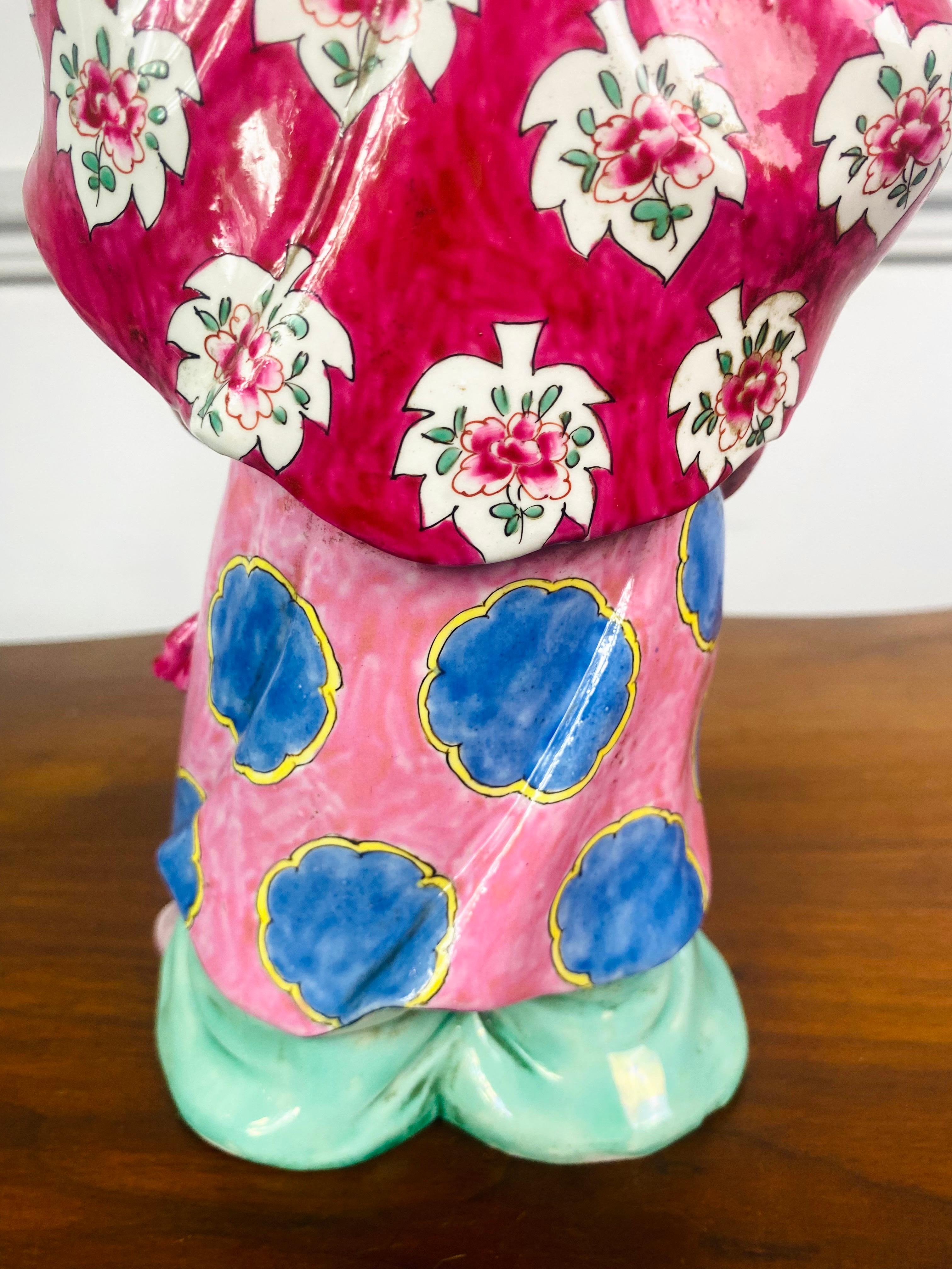 Shou Lao Chinese Porcelain Statuette God of Longevity - pink - China Qing Period For Sale 3