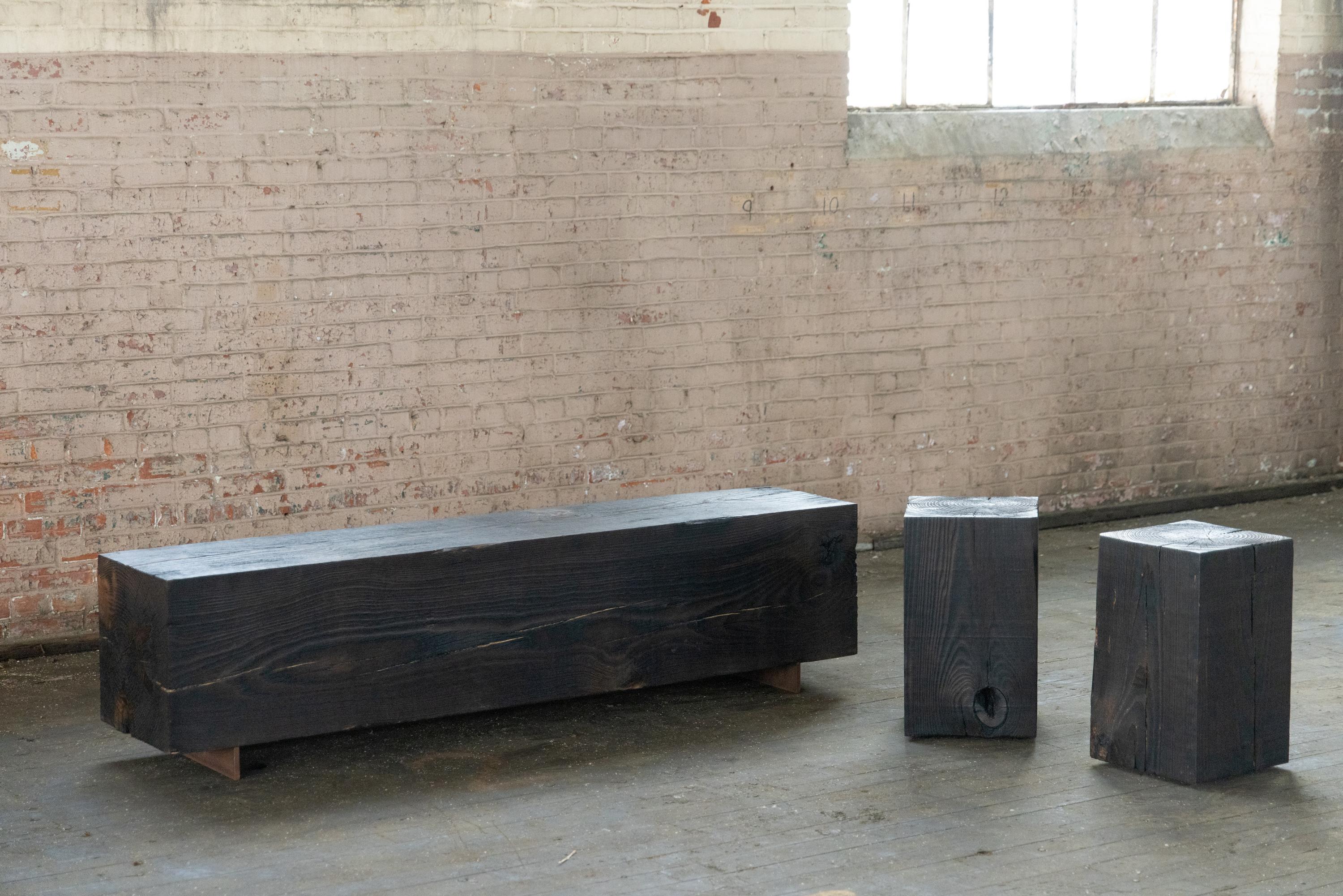 Rustico Shou Sugi Ban 4 piedi Wood Bench Pine Corten Steel by Alabama Sawyer in vendita