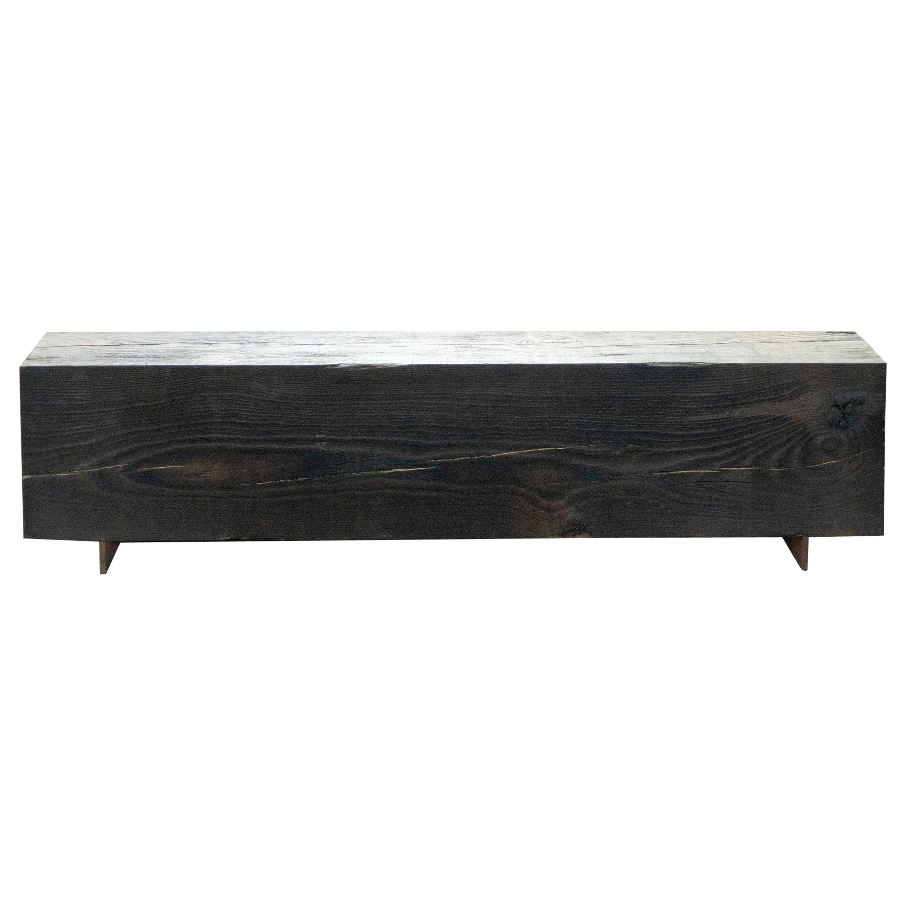 Shou Sugi Ban 4 foot Wood Bench Pine Corten Steel by Alabama Sawyer