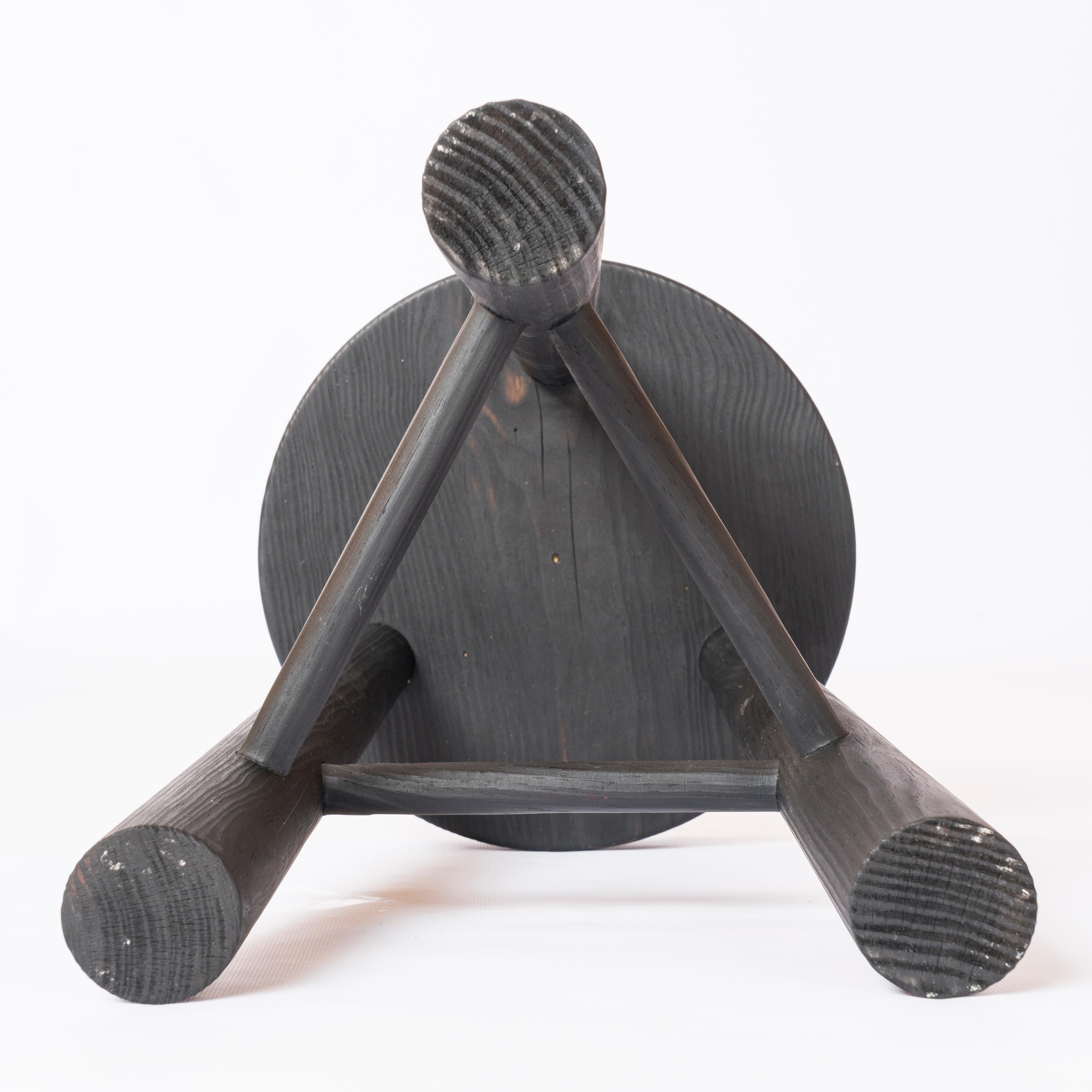 Shou Sugi Ban Amarante Burnt Pinewood Tripod Stool by Facto Atelier Paris - 2023 For Sale 2