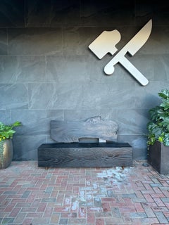 Shou Sugi Ban Wood Bench Pine Corten Steel with Live Edge Back by Alabama Sawyer