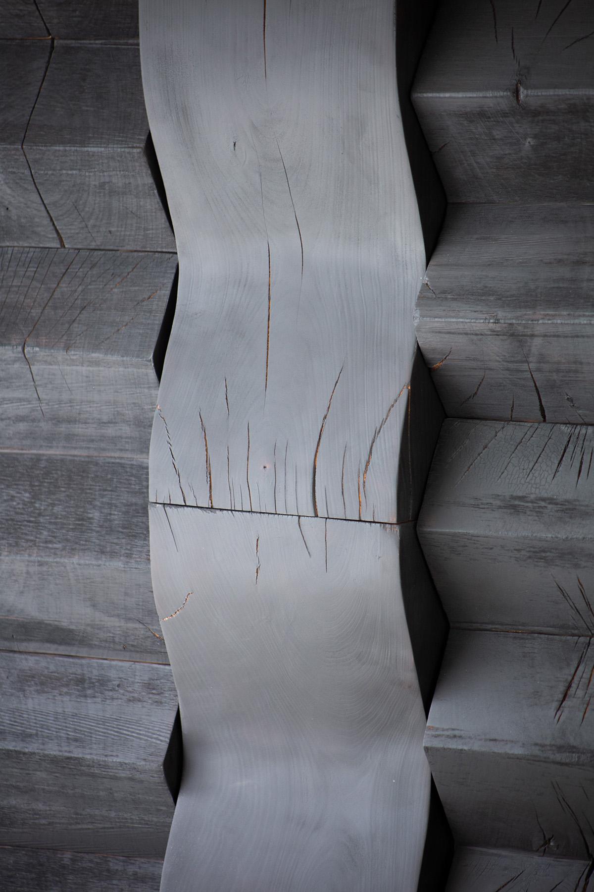 Moderne Panneaux muraux en bois Shou Sugi Ban, Peaks and Waves en vente
