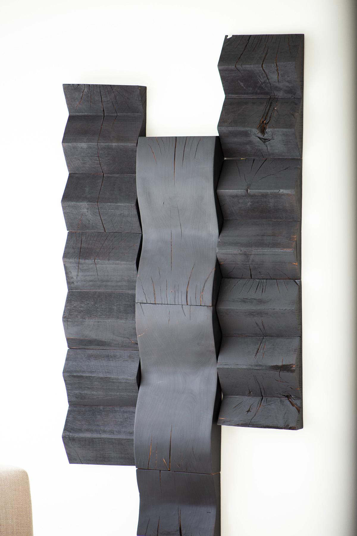 Américain Panneaux muraux en bois Shou Sugi Ban, Peaks and Waves en vente
