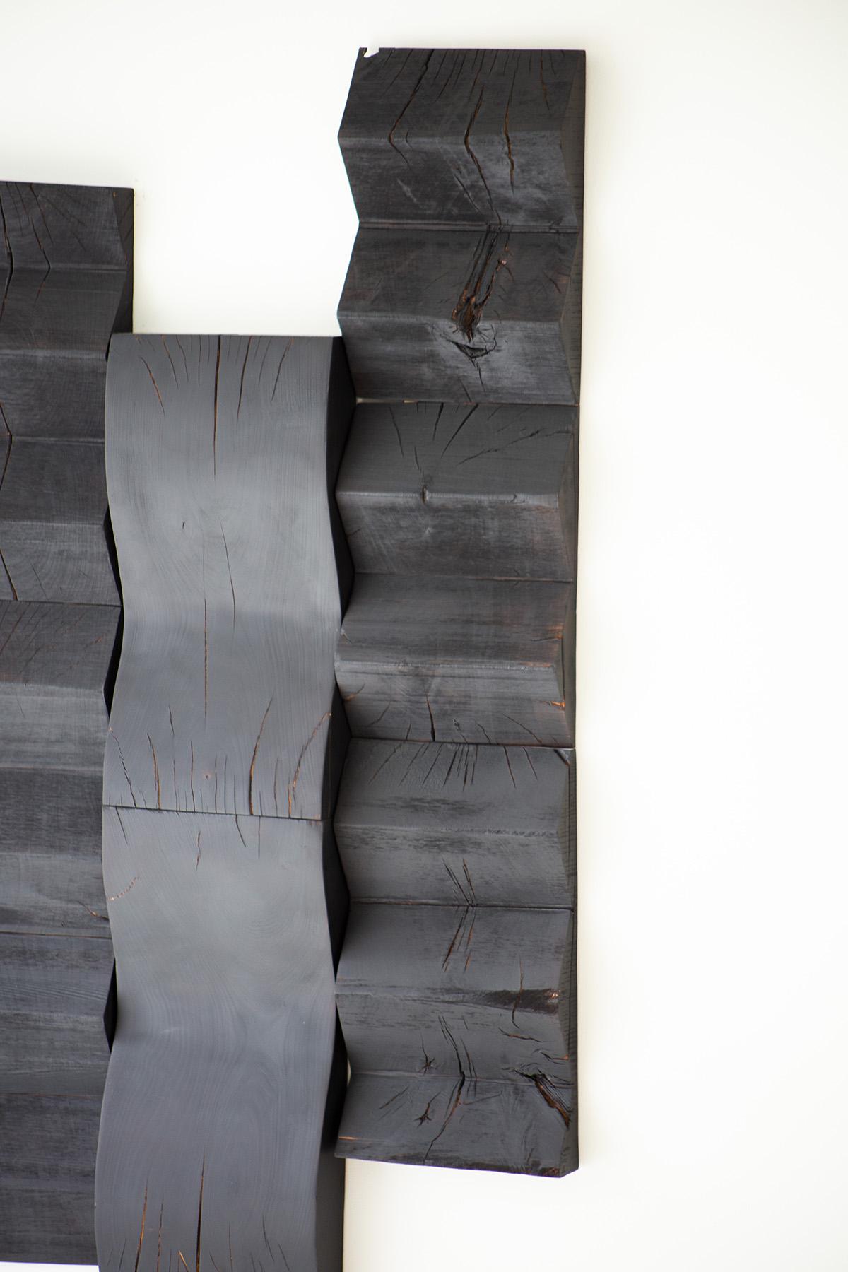 Contemporary Shou Sugi Ban Wood Wall Panels, Peaks and Waves For Sale