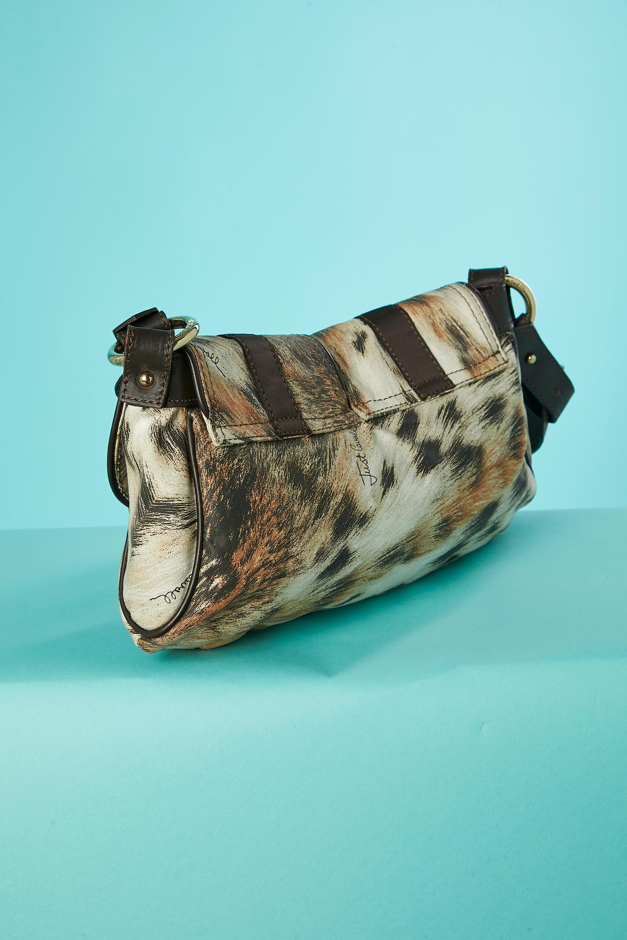 Black Shoulder bag in printed cotton and brown leather Just Cavalli For Sale