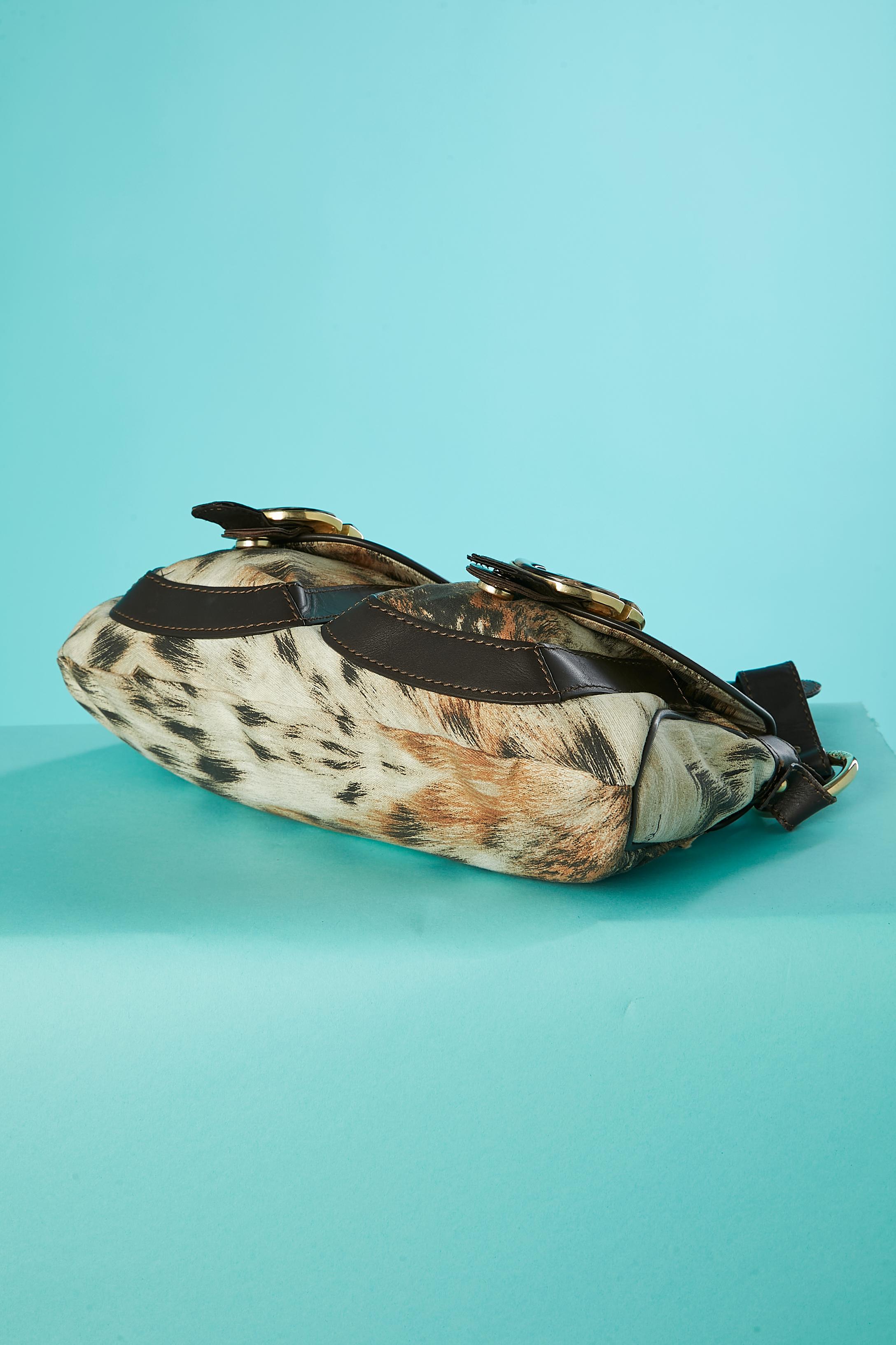 Shoulder bag in printed cotton and brown leather Just Cavalli In Excellent Condition For Sale In Saint-Ouen-Sur-Seine, FR
