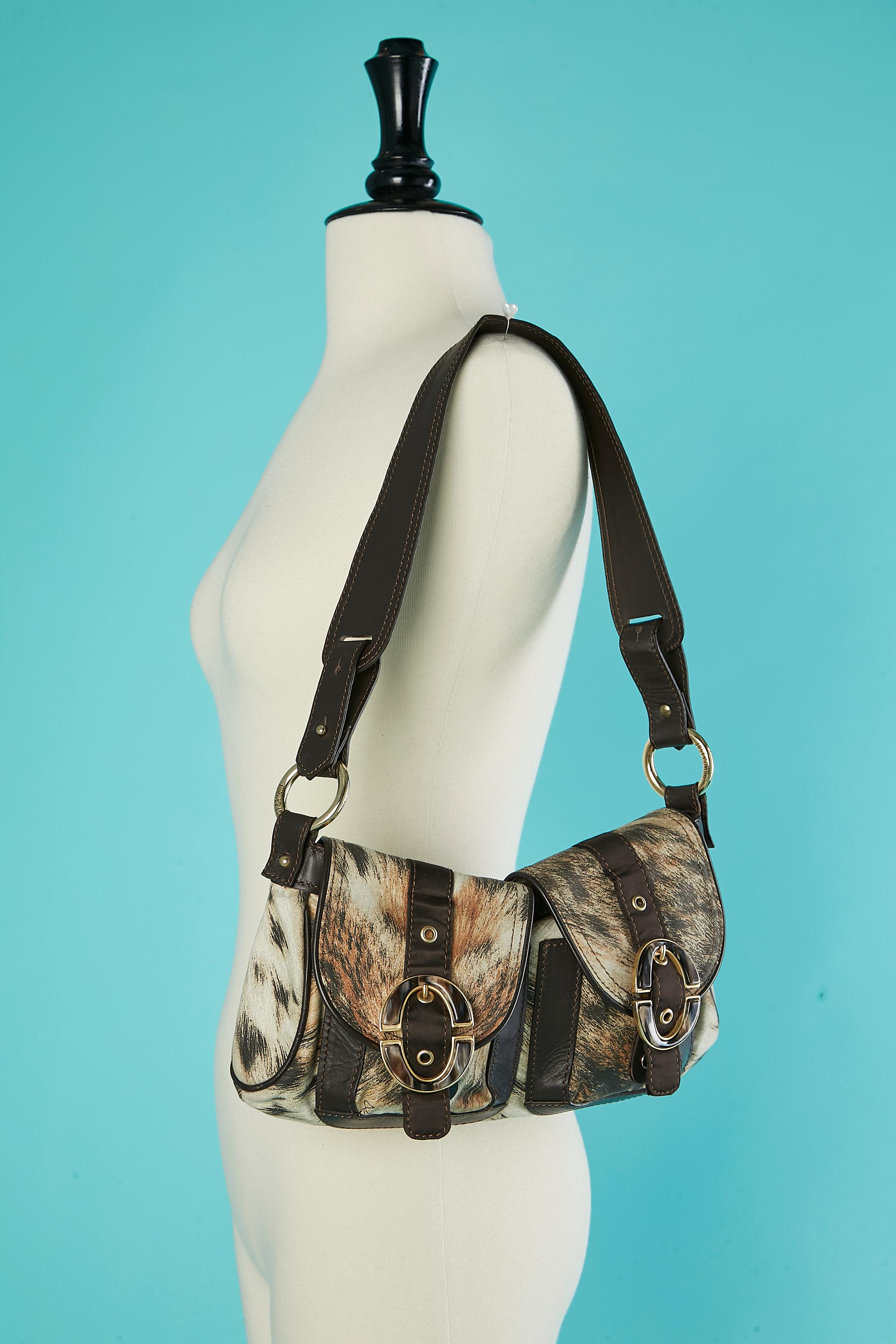 Women's Shoulder bag in printed cotton and brown leather Just Cavalli For Sale