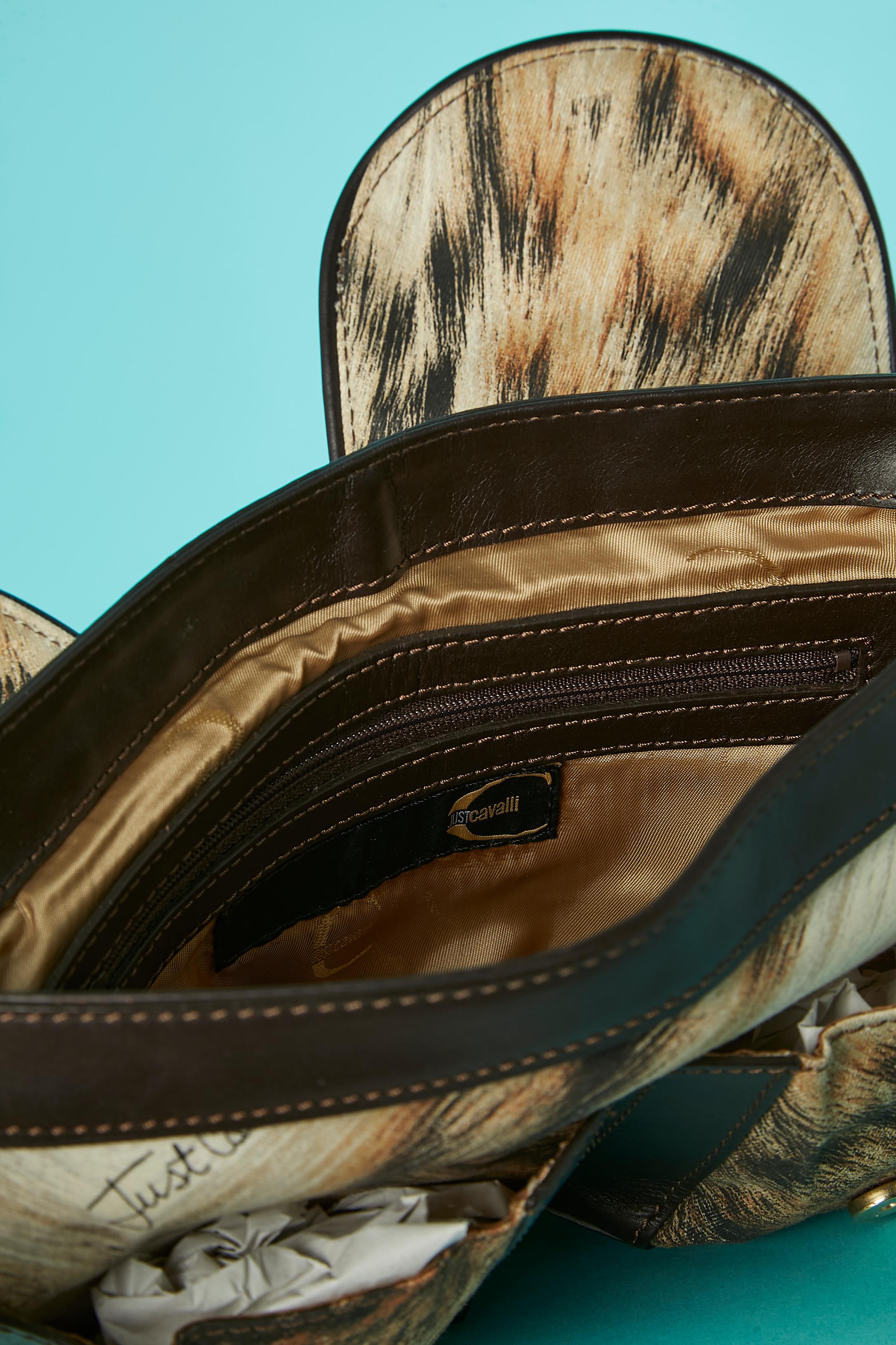 Shoulder bag in printed cotton and brown leather Just Cavalli For Sale 1