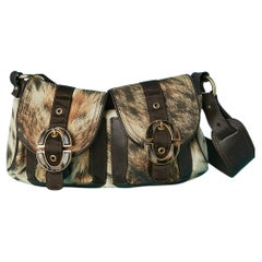 Shoulder bag in printed cotton and brown leather Just Cavalli 