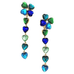 Shoulder-cluster Yves St. Laurent heart ear clips rhinestones many colors 2000s