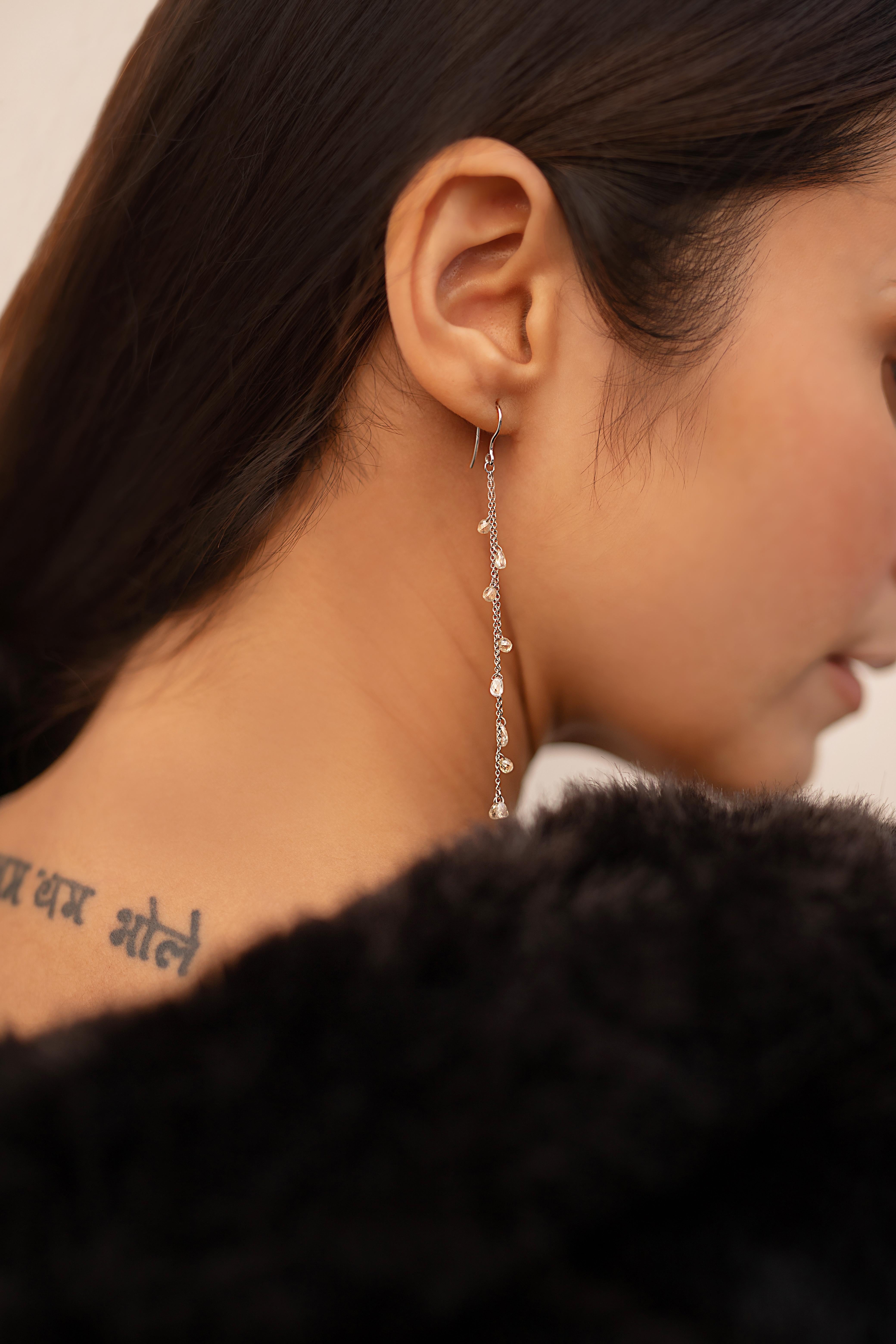 Modern Shoulder Dust 3.17 Carat Diamond Double Chain Dangle Earrings in 18K White Gold For Sale