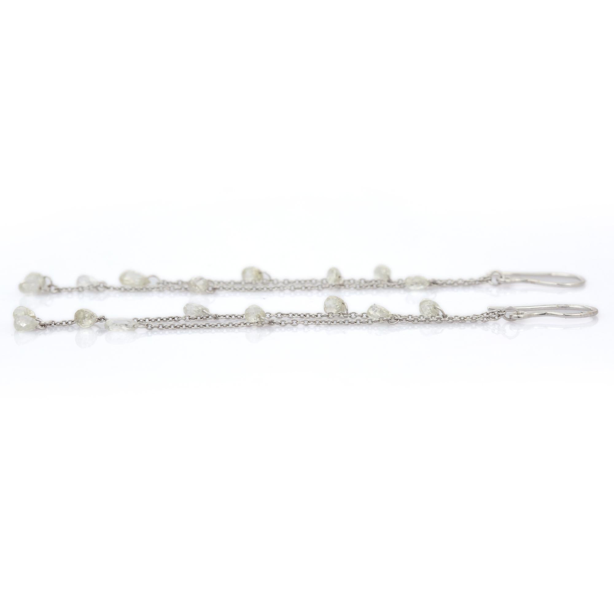 Mixed Cut Shoulder Dust 3.17 Carat Diamond Double Chain Dangle Earrings in 18K White Gold For Sale