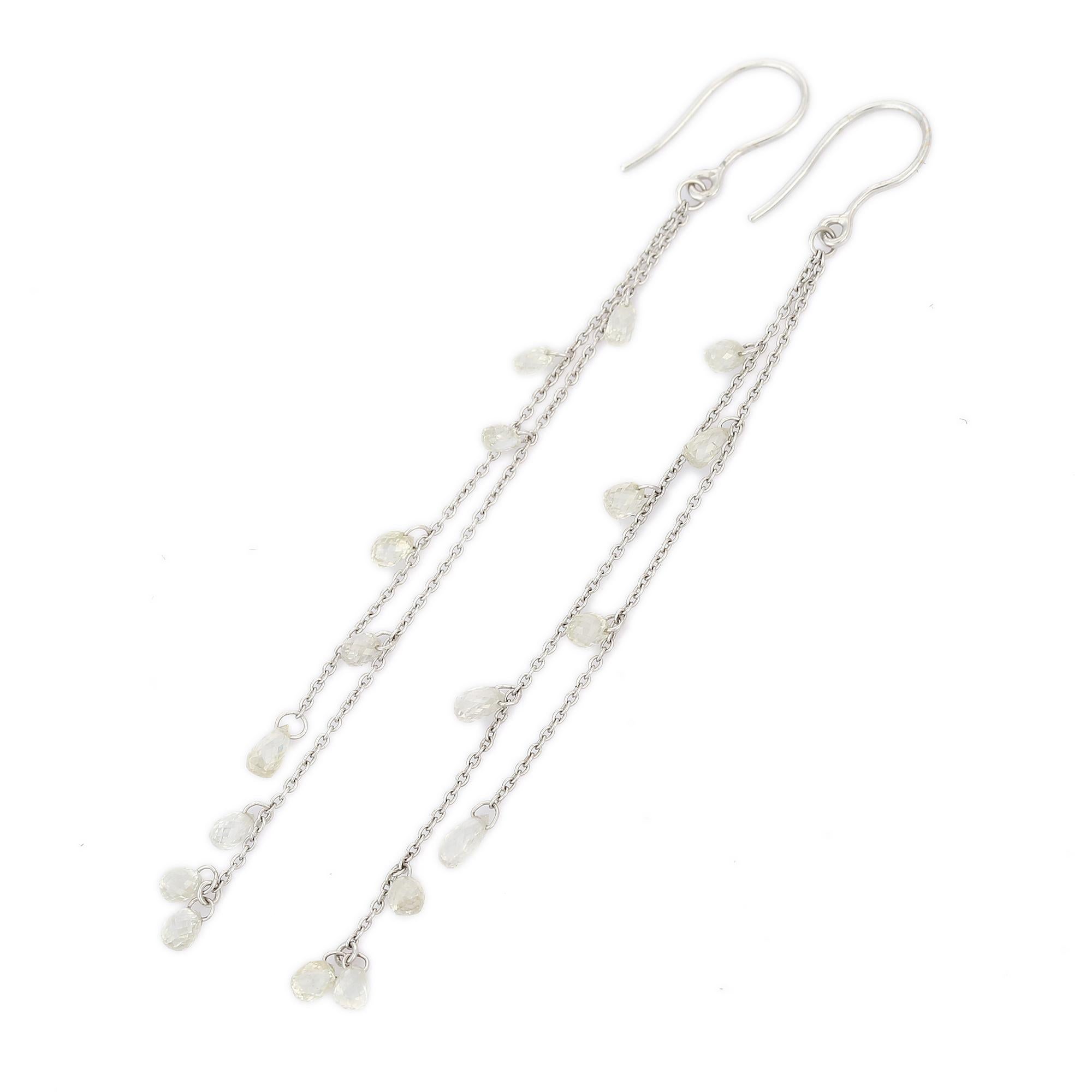 Women's Shoulder Dust 3.17 Carat Diamond Double Chain Dangle Earrings in 18K White Gold For Sale